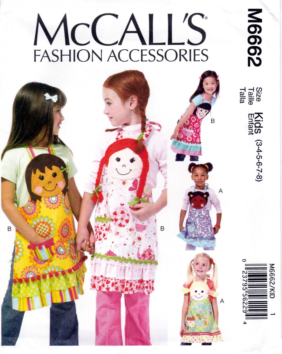 McCall's M6662 6662 Girls Aprons with Head and Hair AppliquÃ©s Sewing Pattern Child Size 3-4-5-6-7-8