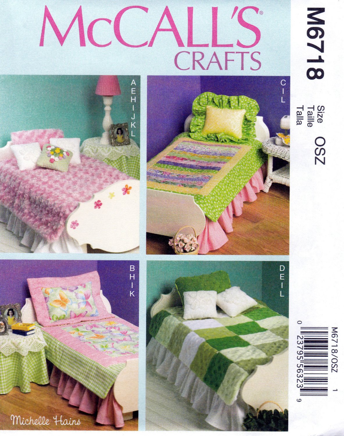 McCall's M6718 6718 Crafts 18" Doll Bedding Sewing Pattern with Side Table Bed Lamp Instructions OSZ