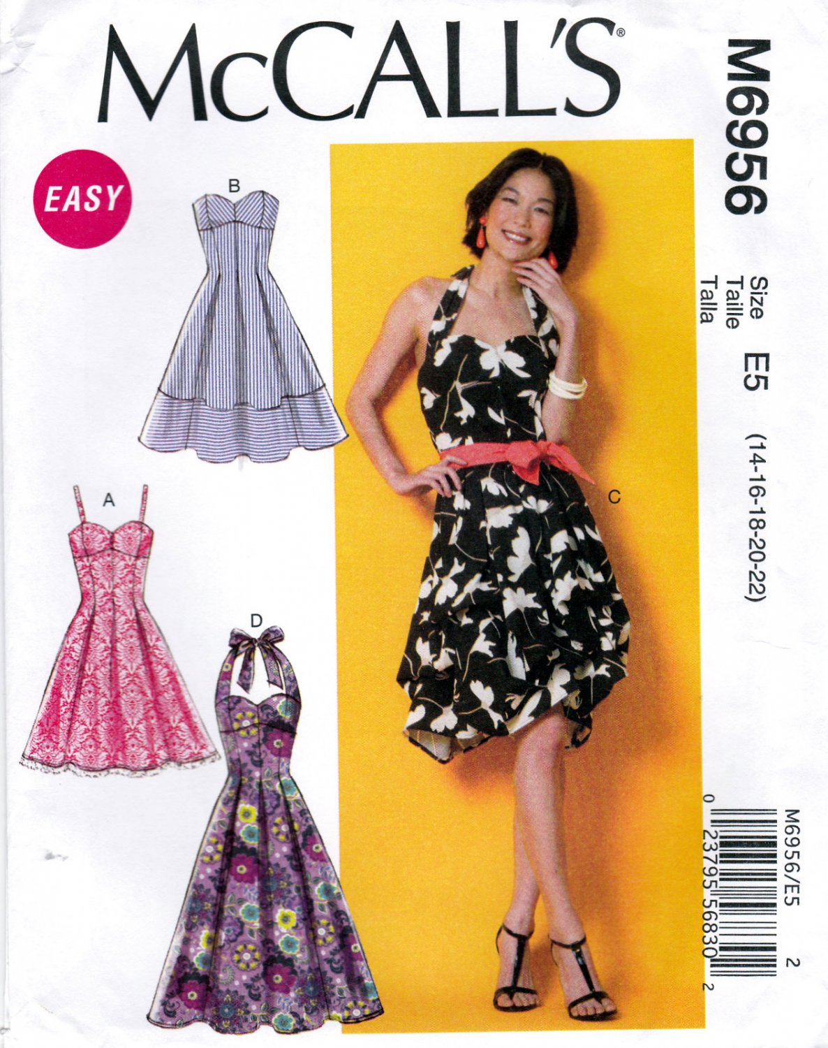 McCall's M6956 6956 Womens Misses Summer Dresses Sewing Pattern Sizes 14-16-18-20-22 Easy