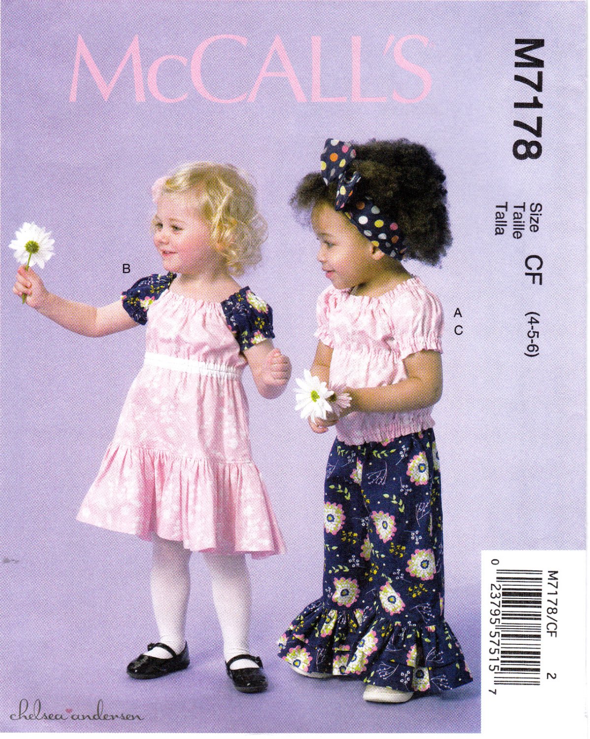 McCall's M7178 7178 Toddler Girls Sewing Pattern Pullover Top Dress Pants Ruffles Child Sizes 4-5-6