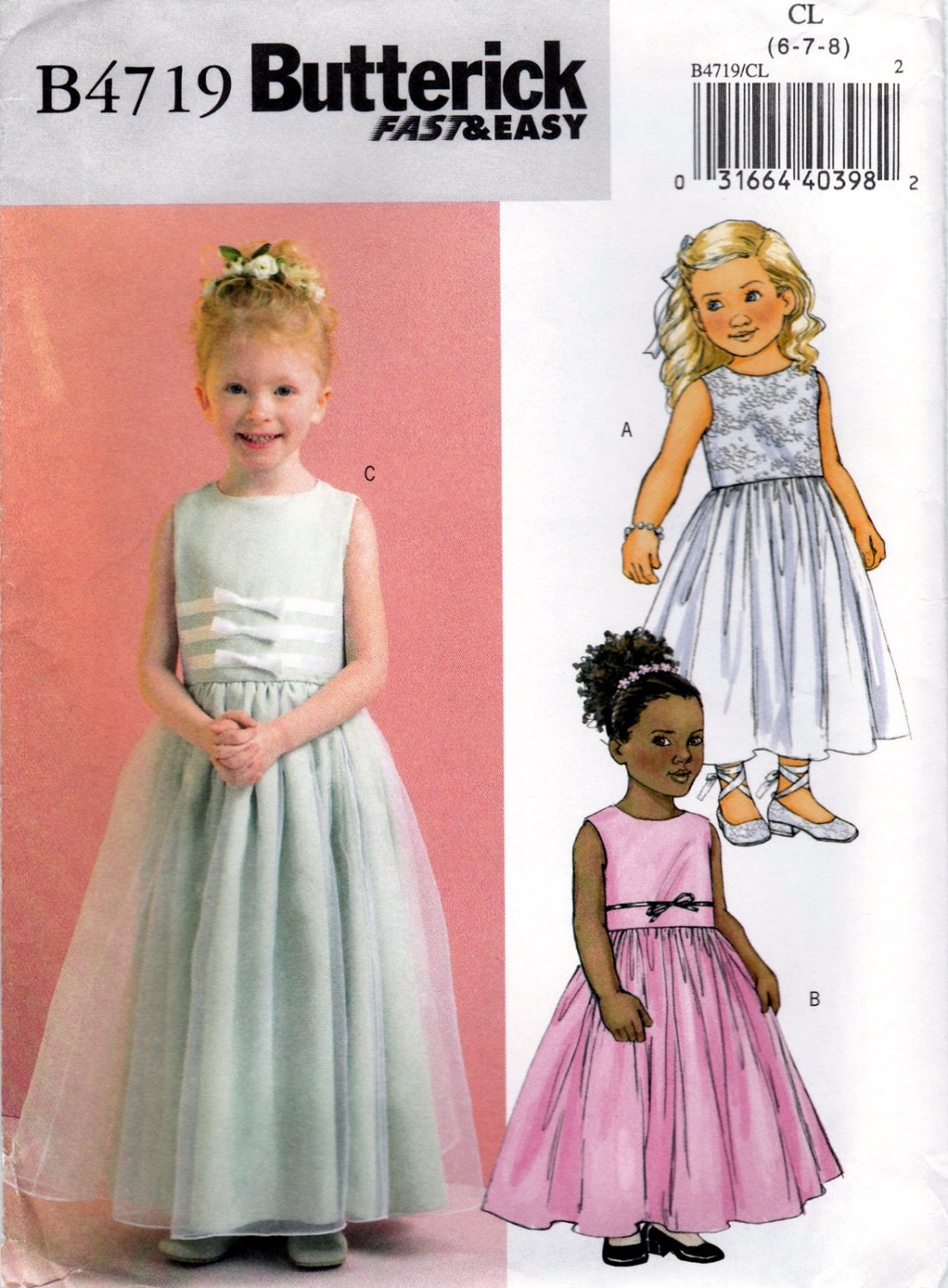 Butterick 4719 B4719 Girls Formal Dresses Childrens Sewing Pattern Kids ...