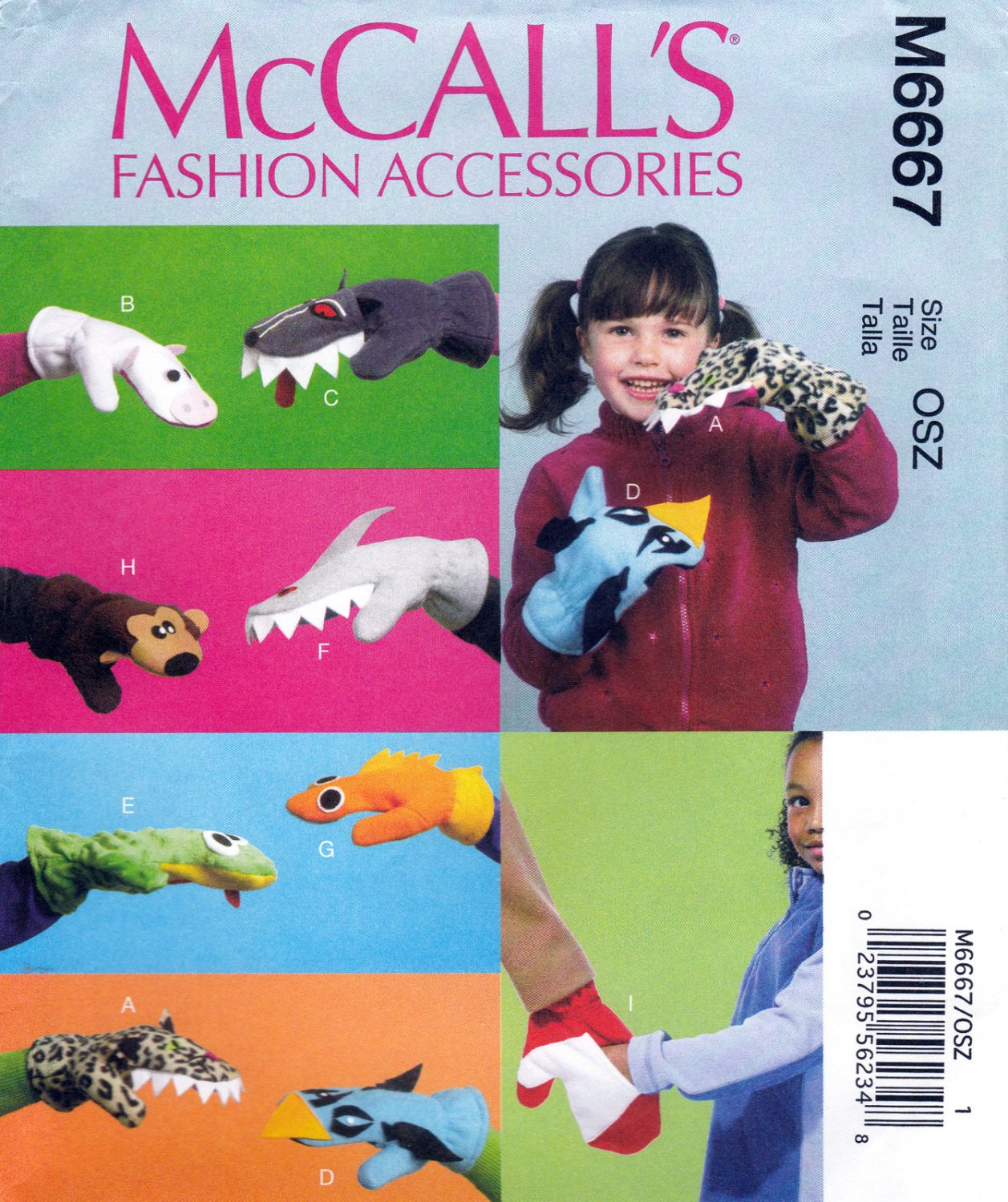 McCall's M6667 6667 Fashion Accessories Mittens Sewing Pattern Animal AppliquÃ©s Children Size OSZ
