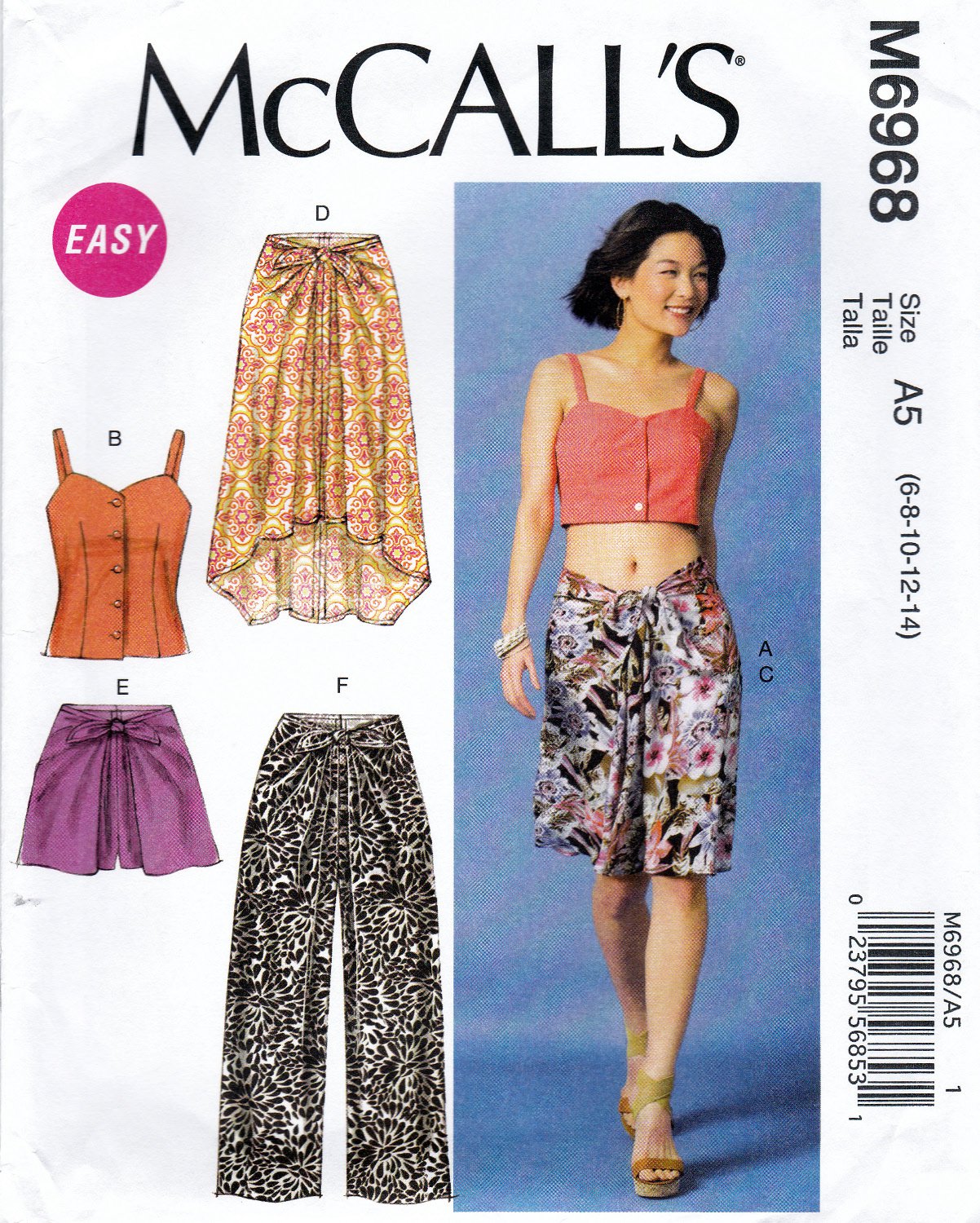 McCall's M6968 6968 Misses Sewing Pattern Tops Skirts Shorts Pants Easy Sizes 6-8-10-12-14