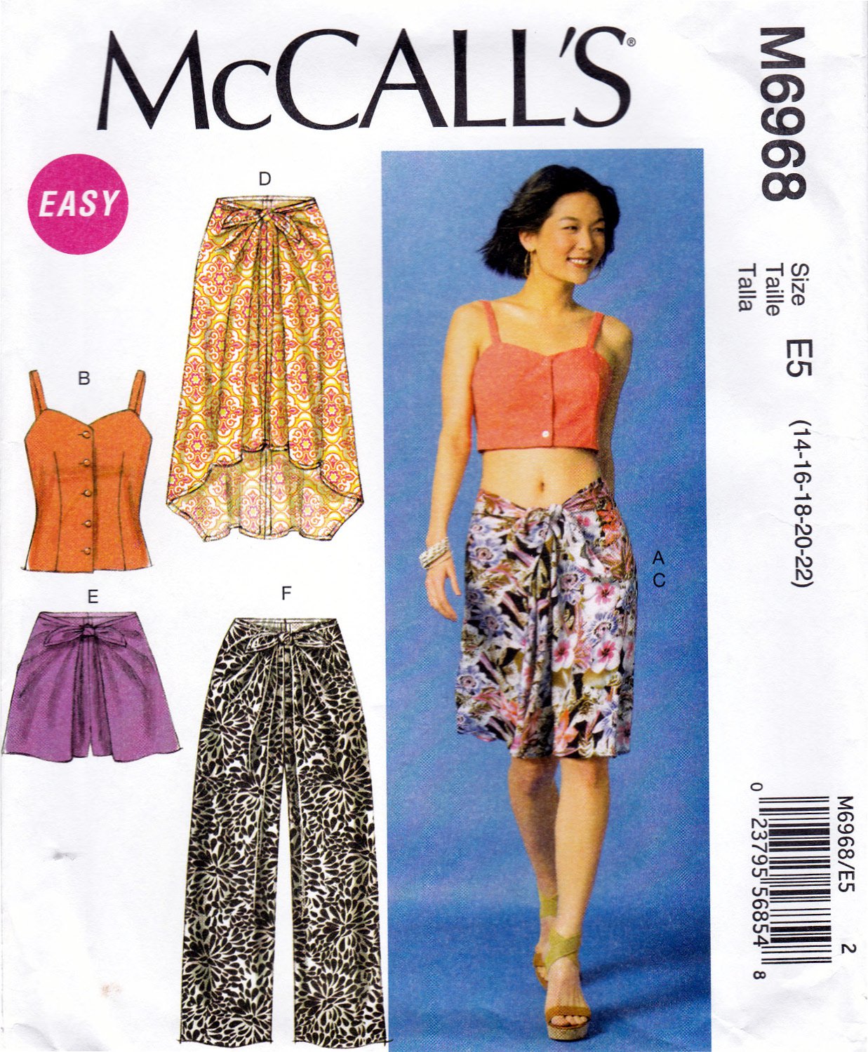 McCall's M6968 6968 Womens Misses Tops Skirts Shorts Pants Sewing Pattern Sizes 14-16-18-20-22