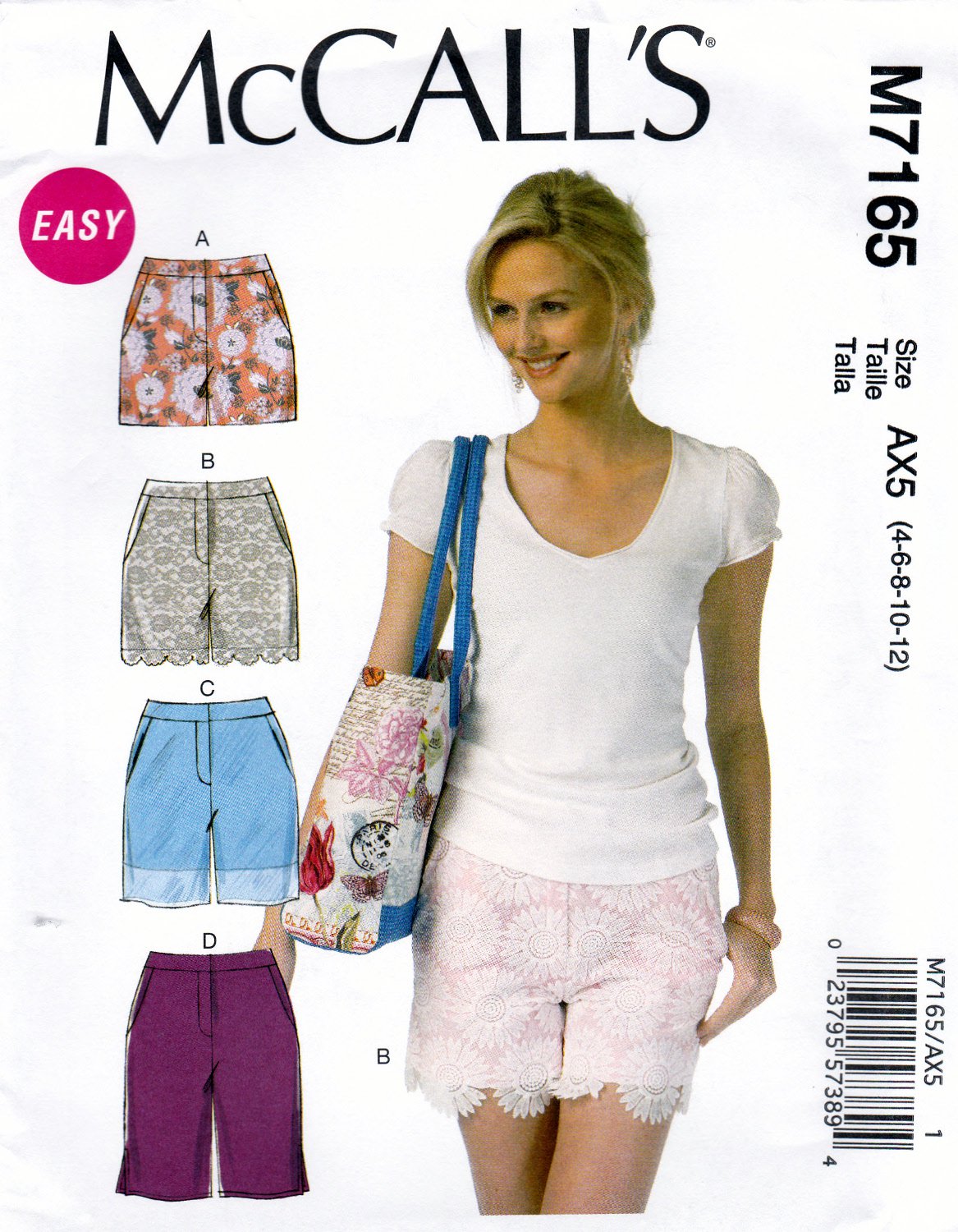 McCall's M7165 7165 Misses Shorts Sewing Pattern Varying Lengths Slant Pockets Sizes 4-6-8-10-12