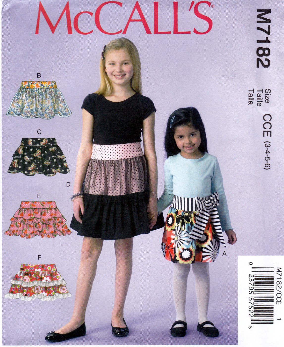 McCall's M7182 7182 Girls Skirts Sewing Pattern Childrens Kids Sizes 3-4-5-6 Ruffle Variations