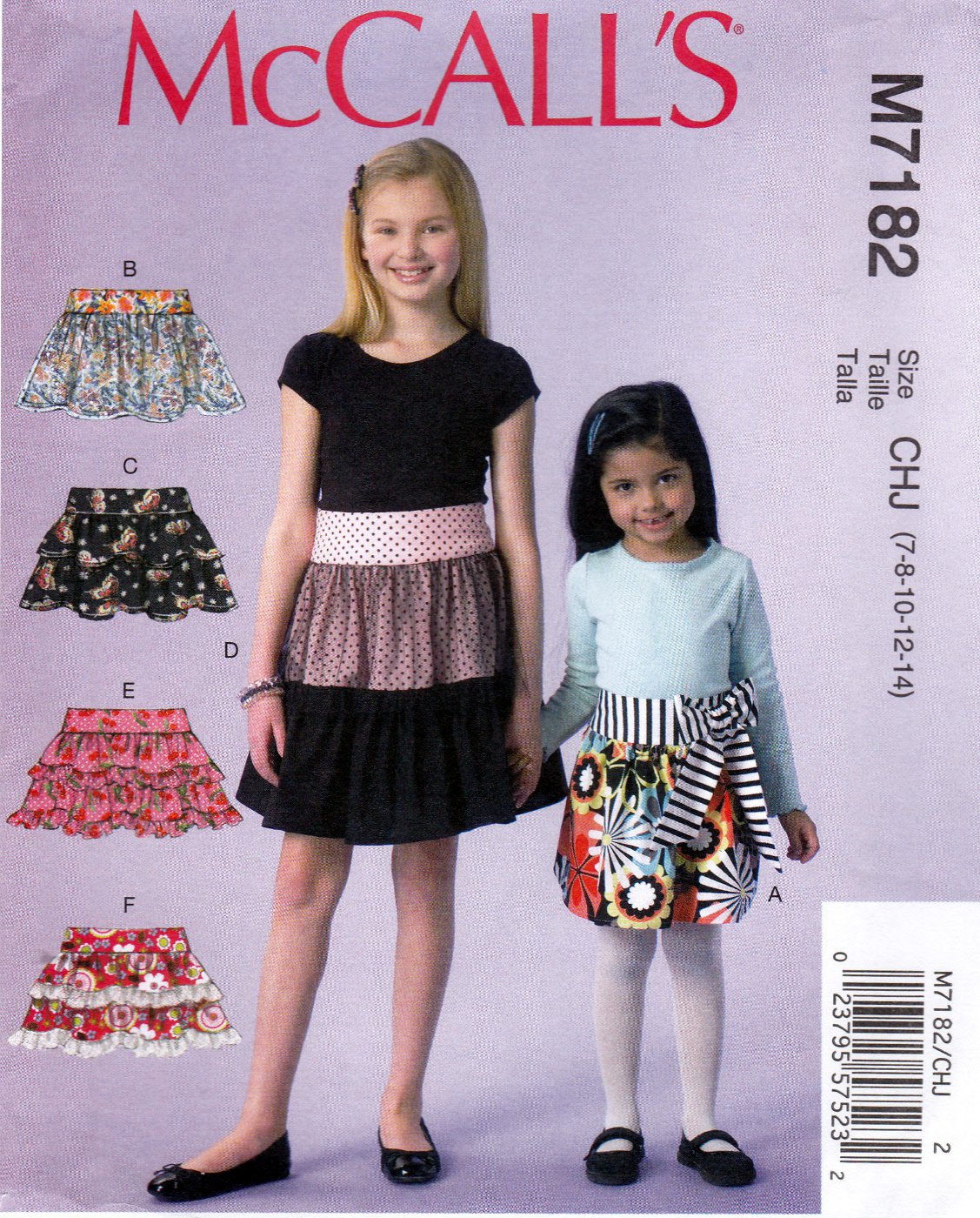 McCall's M7182 7182 Girls Skirts Sewing Pattern Childrens Kids Sizes 7-8-10-12-14 Ruffle Variations
