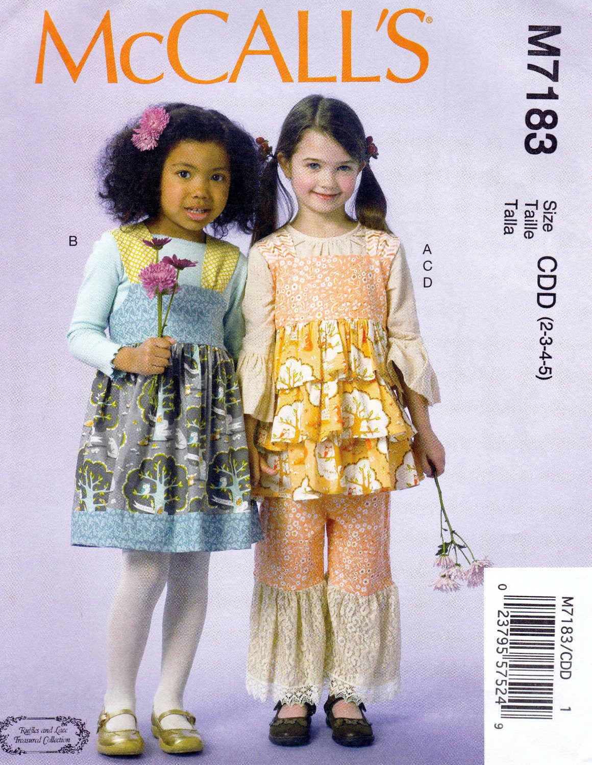 McCall's M7183 7183 Girls Top Jumpers Pants Childrens Sewing Pattern Kids Sizes 2-3-4-5