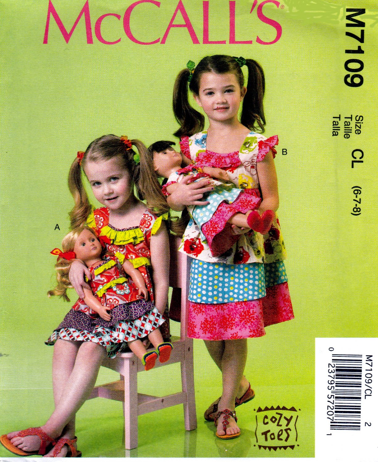 McCall's M7109 7109 Girls and 18" Dolls Matching Dresses Sewing Pattern Childrens Sizes 6-7-8