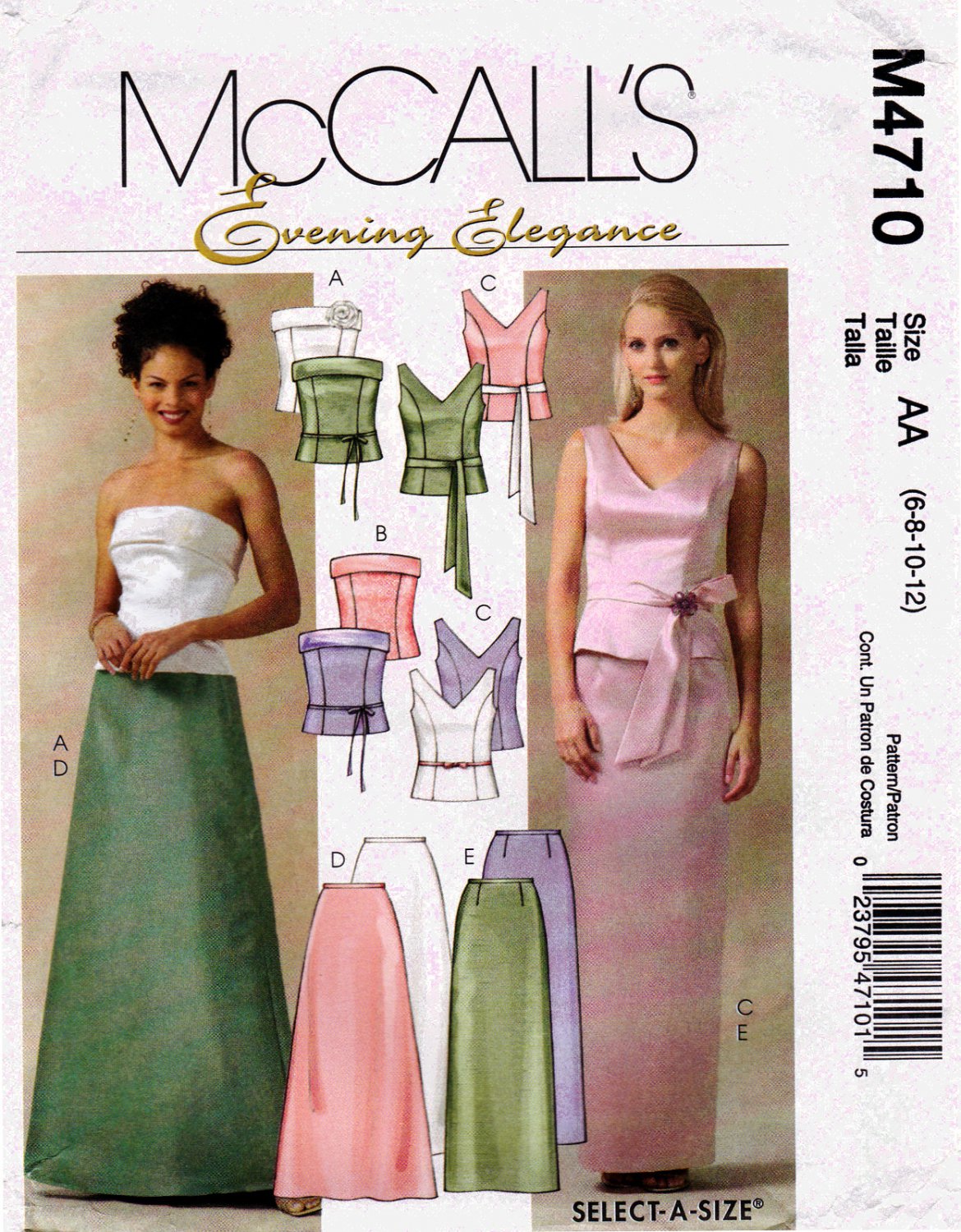 McCall's M4710 4710 Misses Formals Two Piece Long Dresses Sewing Pattern Petite Sizes 6-8-10-12