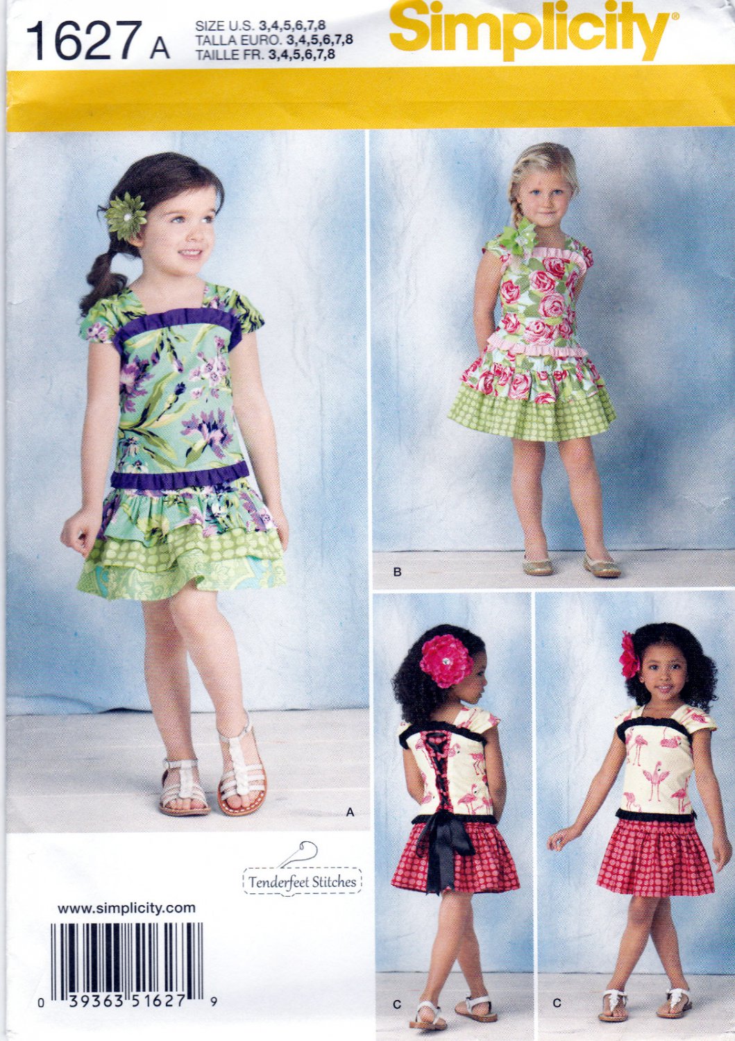 Simplicity 1627 Girls Sewing Pattern Childrens Tops and Skirts Kids Sizes 3-4-5-6-7-8