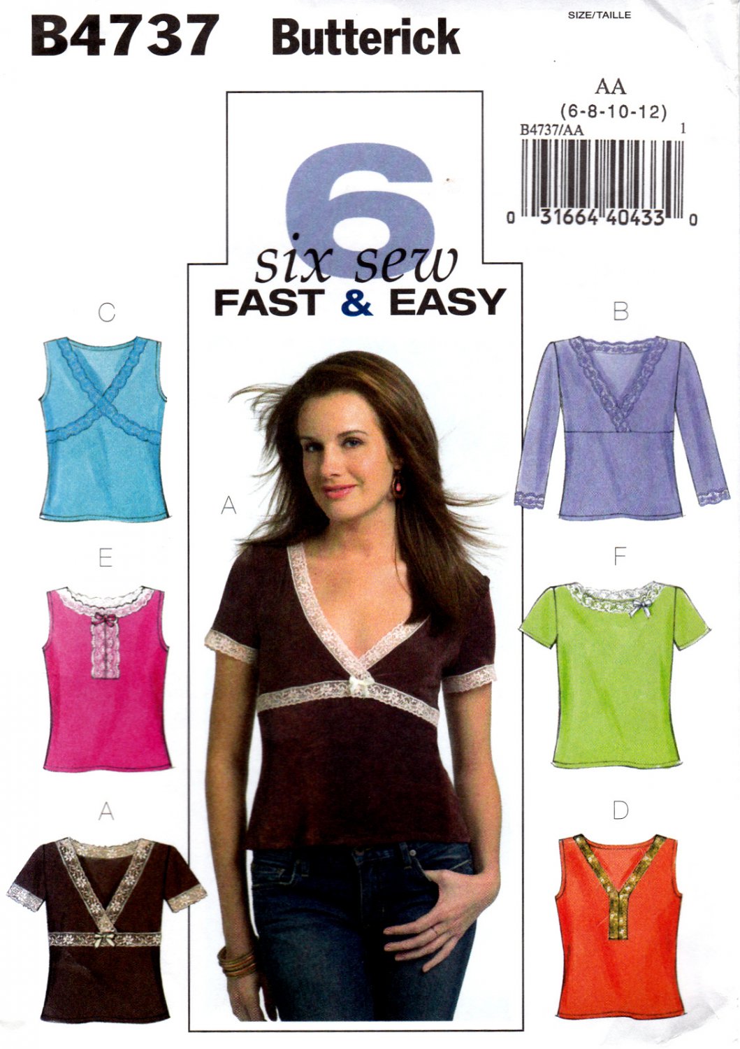 Butterick B4737 4737 Misses Tops Pullover Sewing Pattern Sizes 6-8-10-12 Six Looks In One Easy Sew