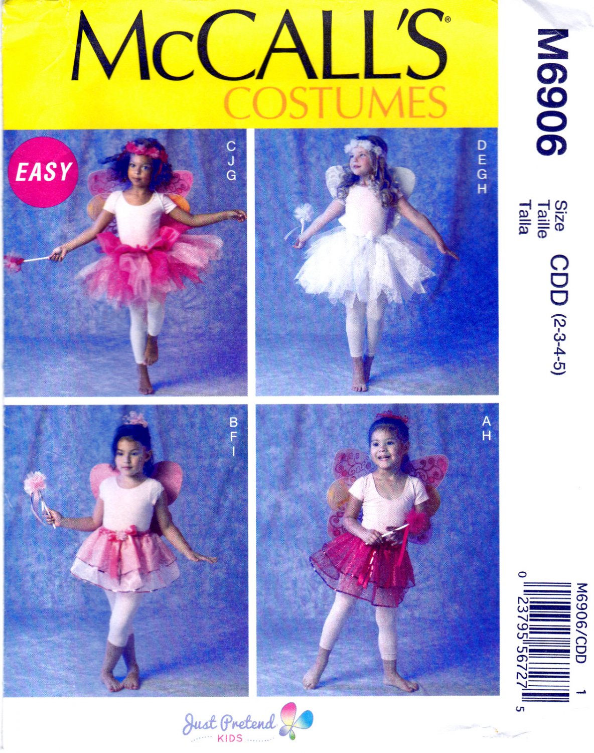McCall's M6906 6906 Girls Costume Ballet Fairies Sewing Costume Tutu Wings Children Kids 2-3-4-5