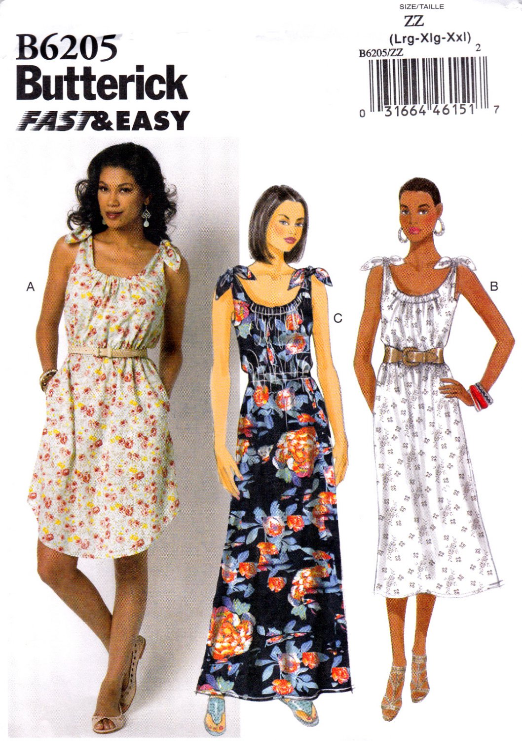 Butterick B6205 6205 Womens Misses Dresses Pullover Easy Sewing Pattern Sizes Lrg-Xlg-Xxl