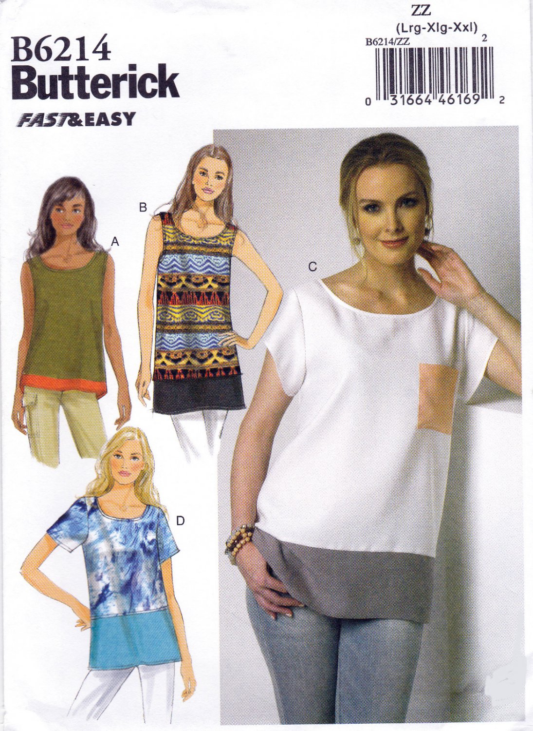 Butterick B6214 6214 Misses Womens Tops Pullover Loose Fitting Easy ...