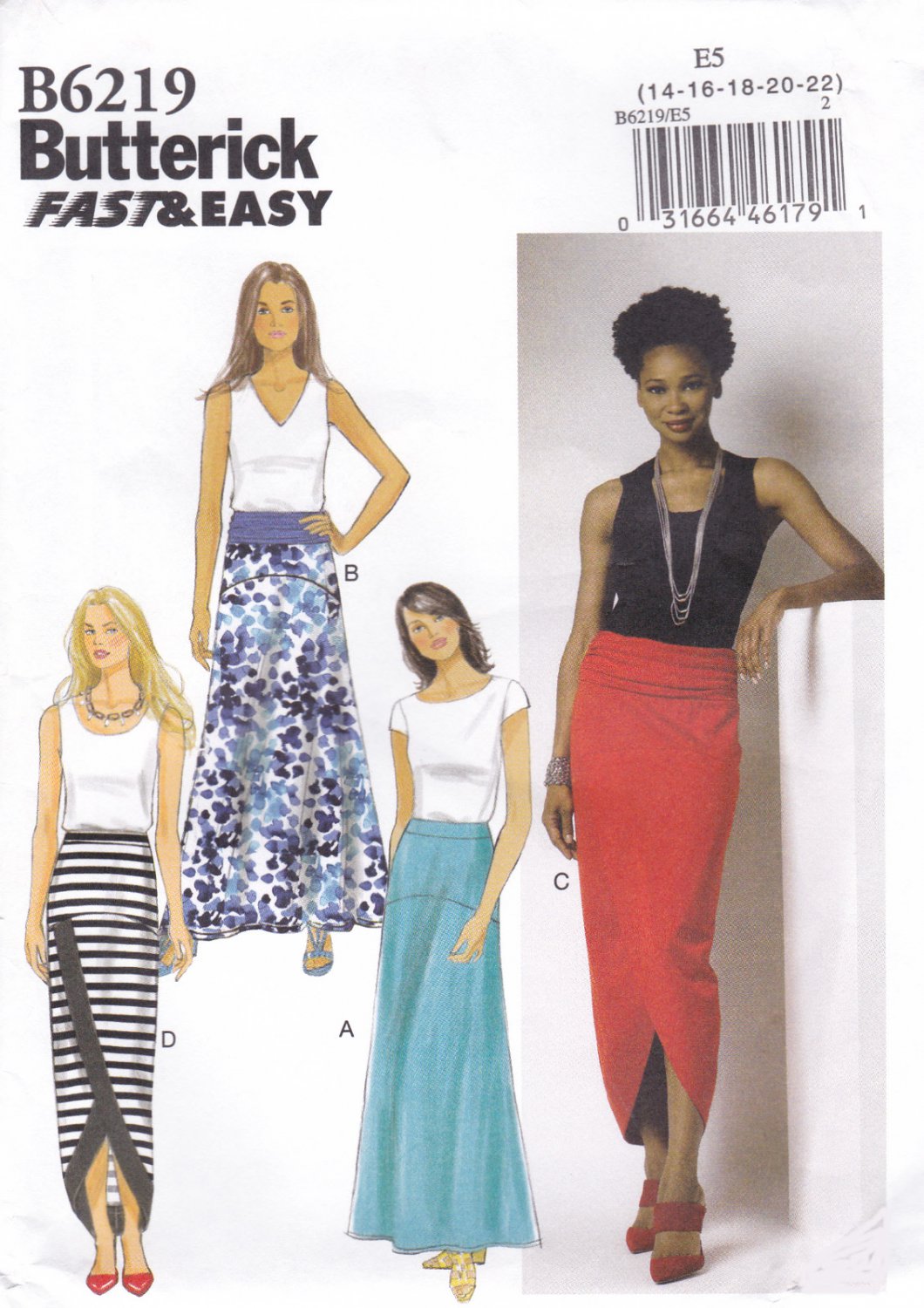 Butterick B6219 6219 Womens Misses Skirts Sewing Pattern Elastic Waist Sizes 14-16-18-20-22