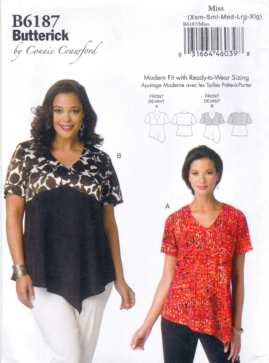 Butterick B6187 6187 Misses Pullover Tops Sewing Pattern Partially Fitted Sizes Xsm-Sml-Med-Lrg-Xlg