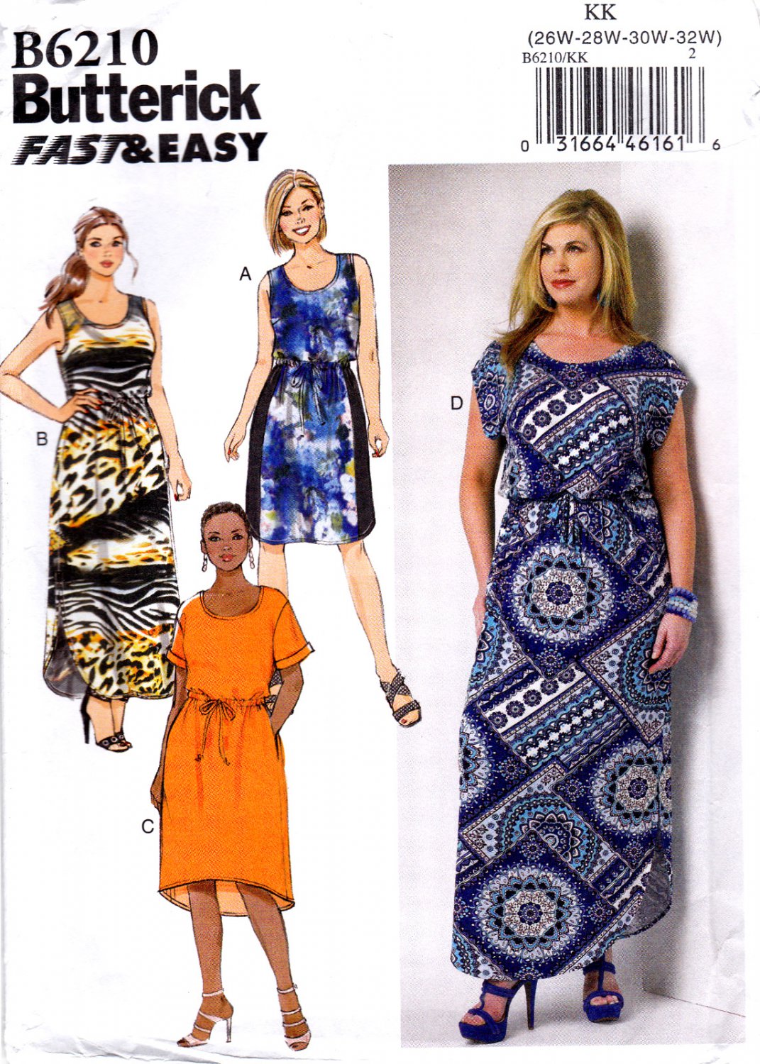 Butterick B6210 6210 Womens Petite Dress Sewing Pattern Loose Fit Pullover Sizes 26W-28W-30W-32W
