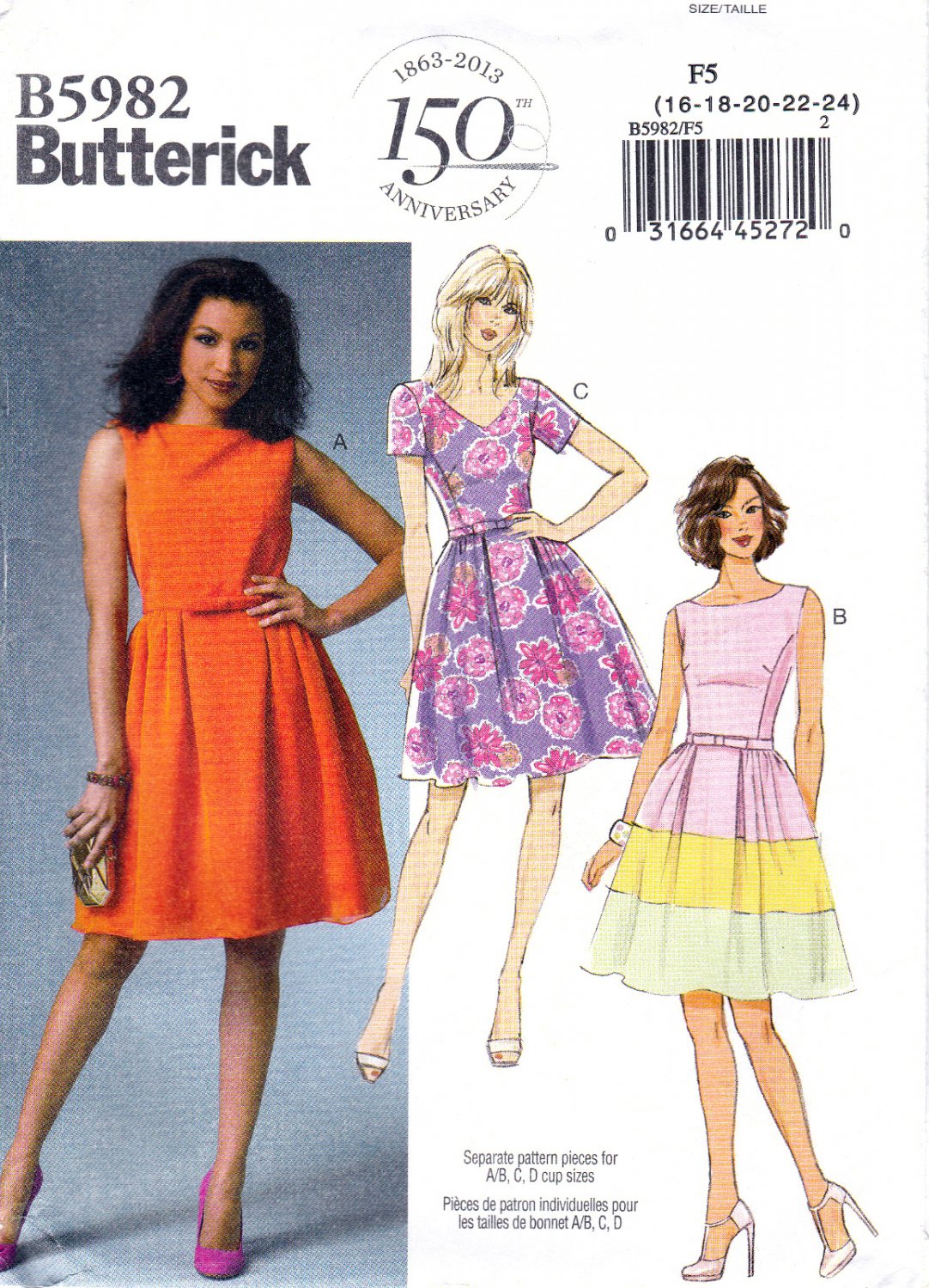 Butterick B5982 5982 Womens Petite Dresses and Belt Sewing Pattern Sizes 16-18-20-22-24