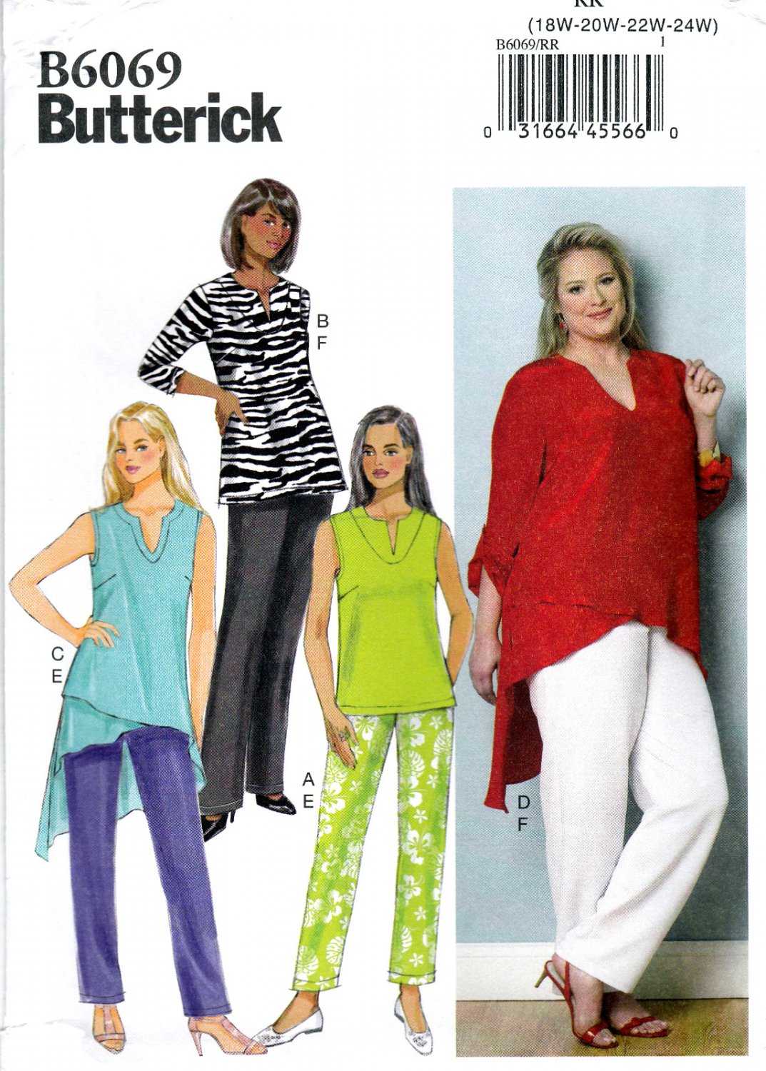 Butterick B6069 6069 Womens Pants Pullover Tunic Sewing Pattern Sizes 18W-20W-22W-24W