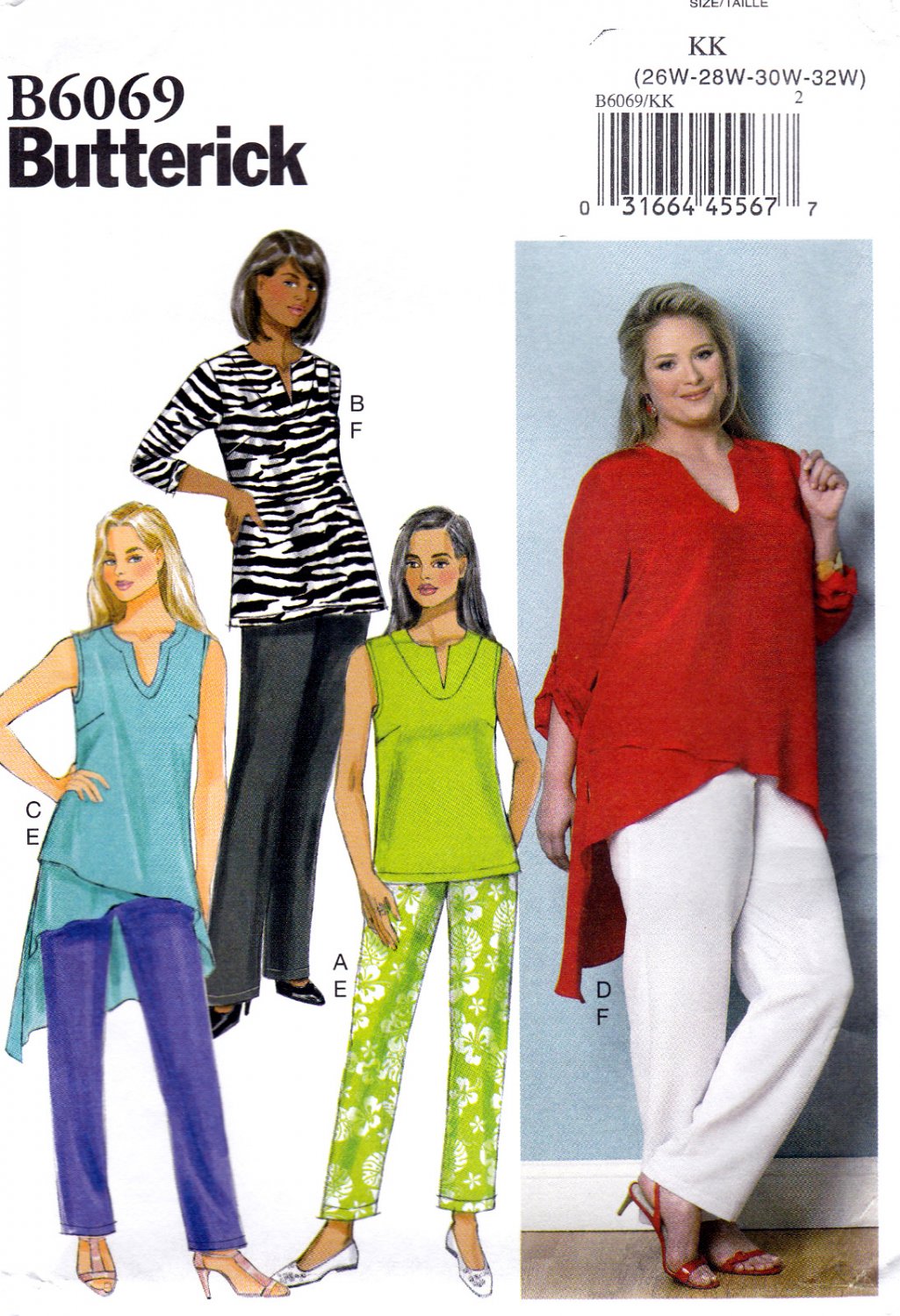 Butterick B6069 6069 Womens Pullover Tunic Pants Sewing Pattern Sizes 26W-28W-30W-32W
