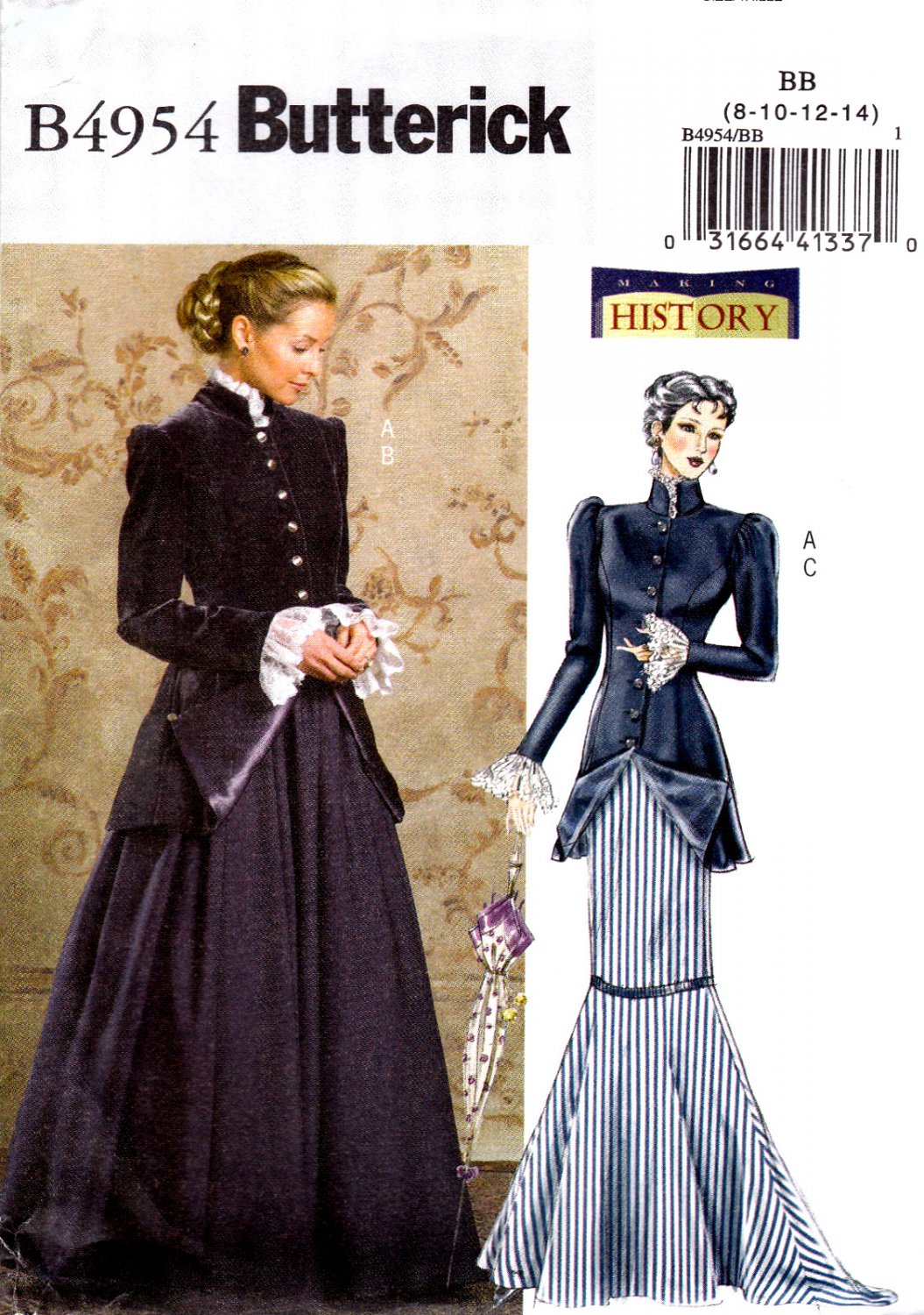 Butterick B4954 4954 Misses Petite Dresses Early 20th Century History Costume Sizes 8-10-12-14
