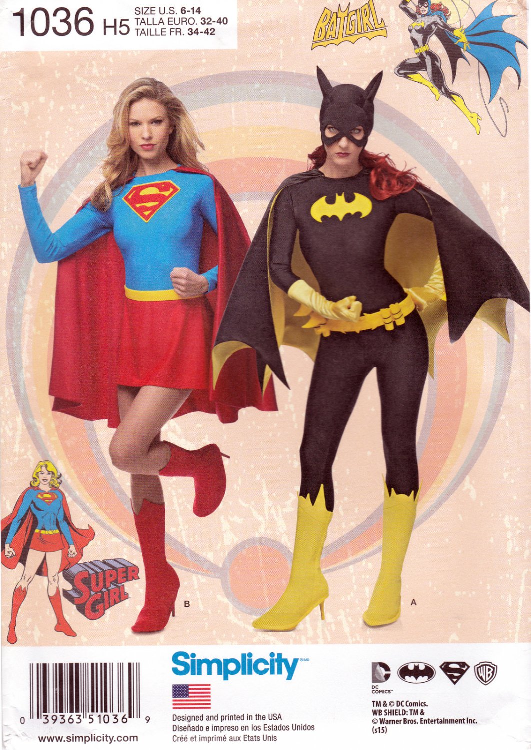 Simplicity 1036 Misses Costumes Supergirl Batgirl Sewing Pattern Sizes 6-8-10-12-14