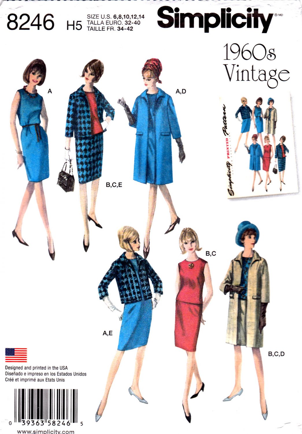 Simplicity 8246 Misses Vintage 1960 Style Dress Jacket Retro Sewing Pattern Sizes 6-8-10-12-14