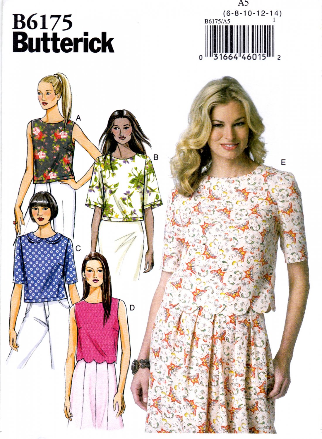 Butterick B6175 6175 Misses Tops Slit Button Back Pullover Sewing Pattern Sizes 6-8-10-12-14