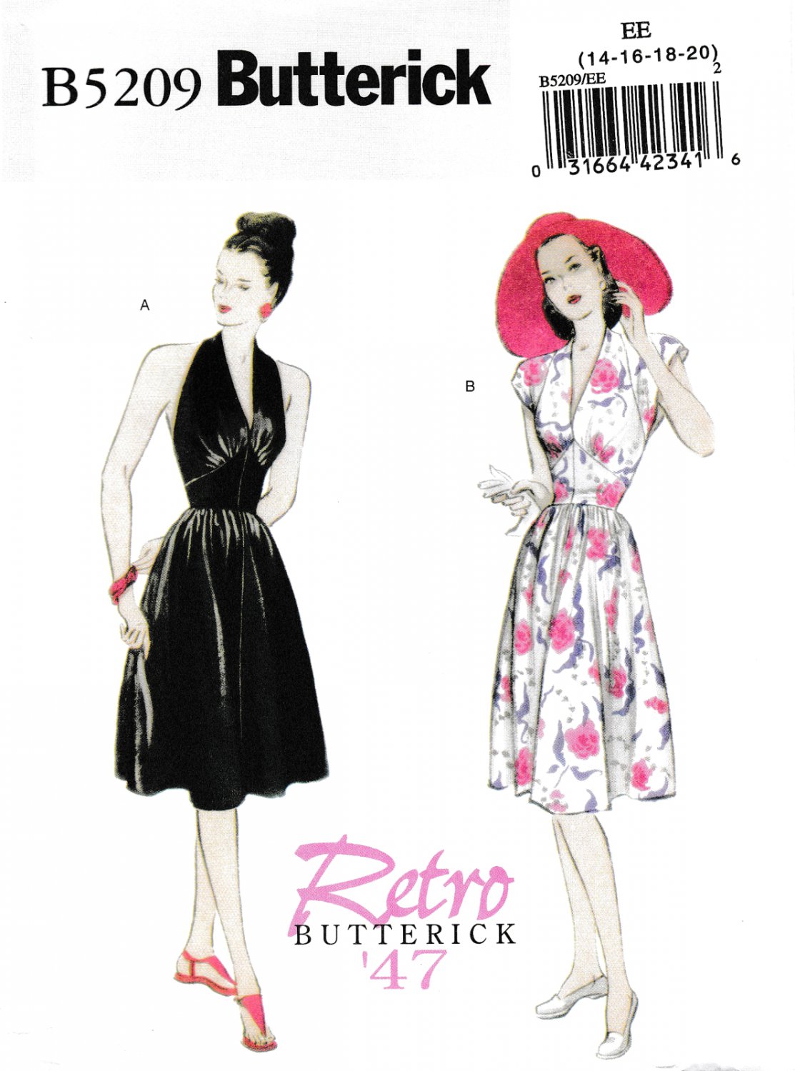Butterick B5209 5209 Womens Halter Dress Retro 1947 Vintage Style Sewing Pattern Size 14-16-18-20