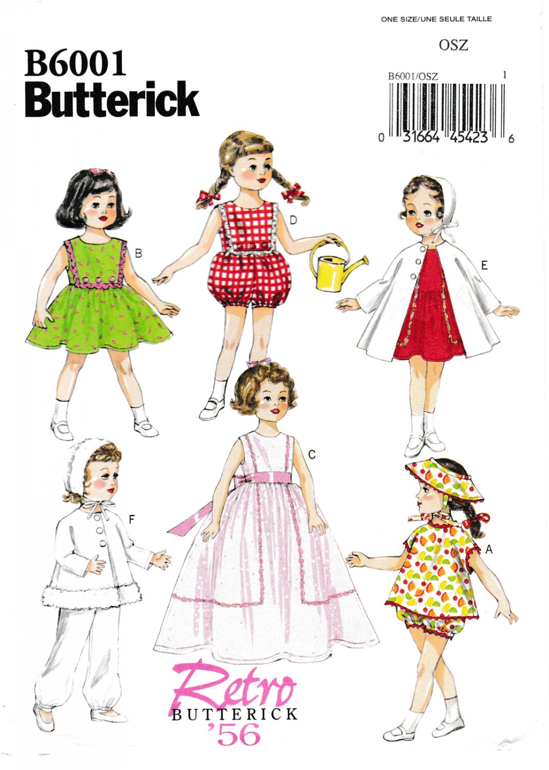 Butterick B6001 6001 18" Doll Clothes Sewing Pattern Retro 1956 Style Wardrobe Many Styles Size OSZ