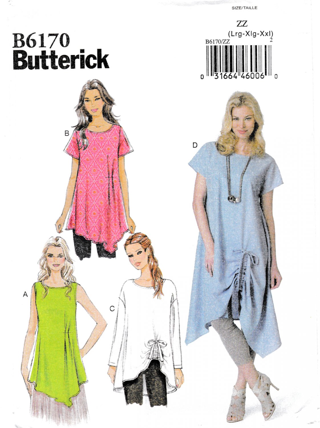 Butterick B6170 6170 Womens Misses Pullover Tunic Sewing Pattern Front ...