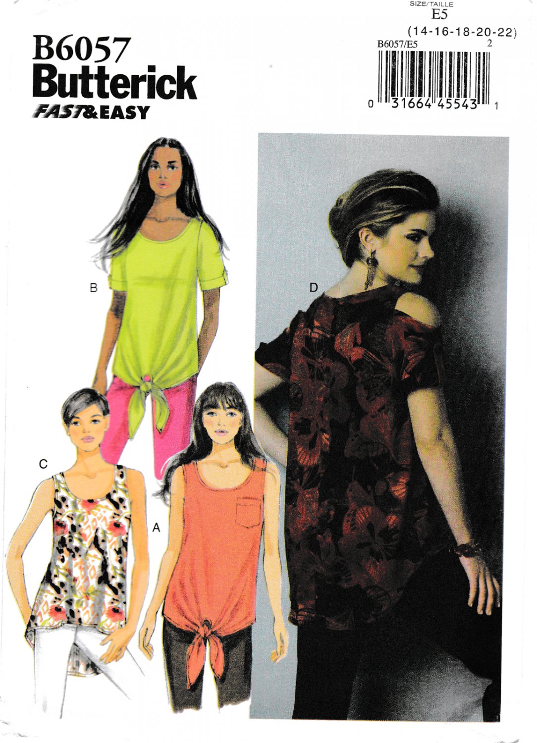 Butterick B6057 6057 Womens Misses Pullover Tunic and Top Sewing Pattern Sizes 14-16-18-20-22