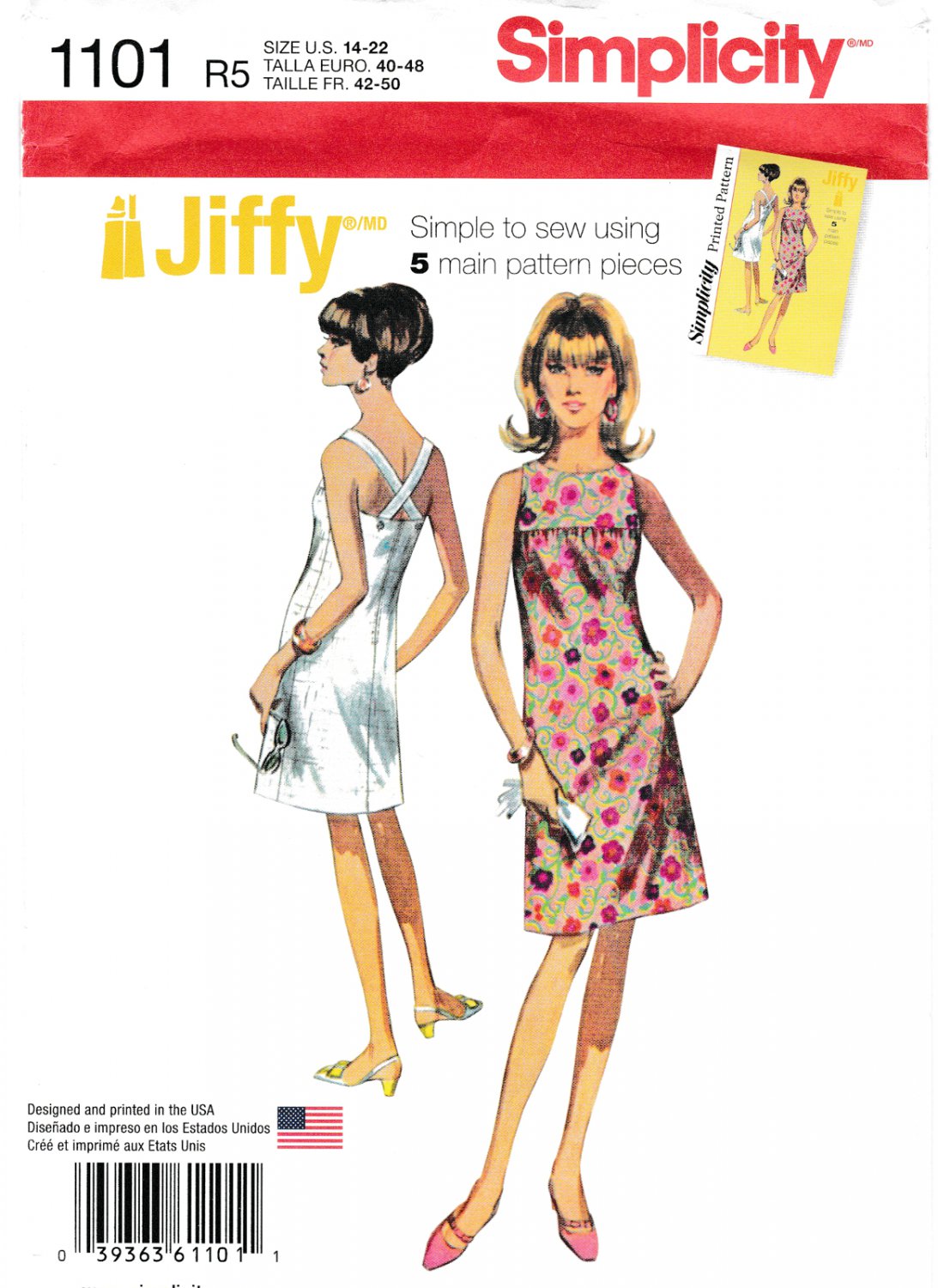Simplicity 1101 Misses Womens Dress Sewing Pattern Sizes 14-16-18-20-22 Easy To Sew