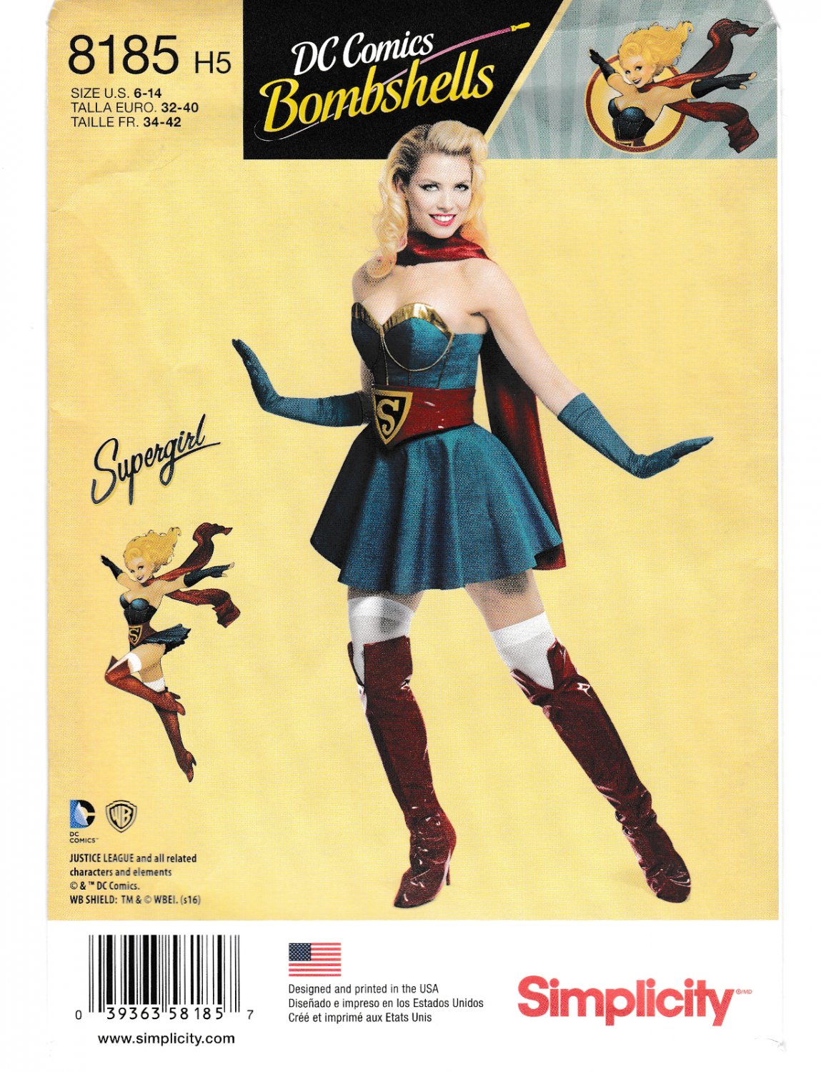 Simplicity 8185 Misses Supergirl Sewing Pattern DC Comics Bombshells Costume Sizes 6-8-10-12-14