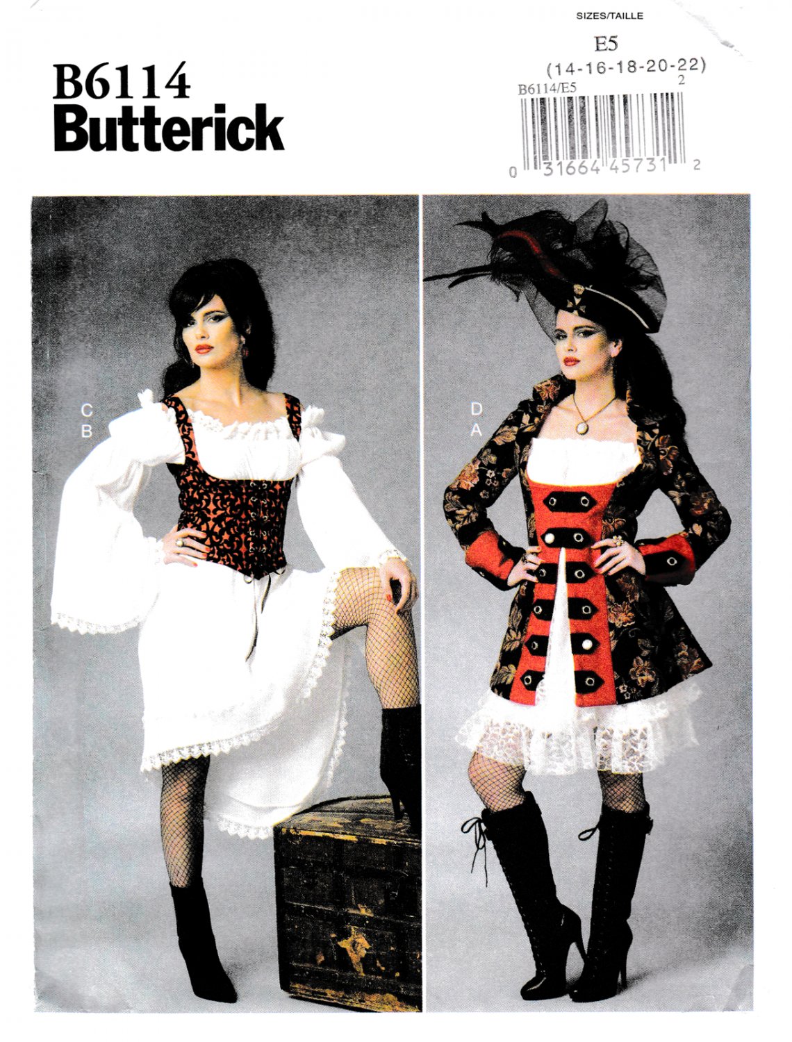 Butterick B6114 6114 Women's Costume Dress Jacket Vest Cosplay Sewing Pattern Size 14-16-18-20-22