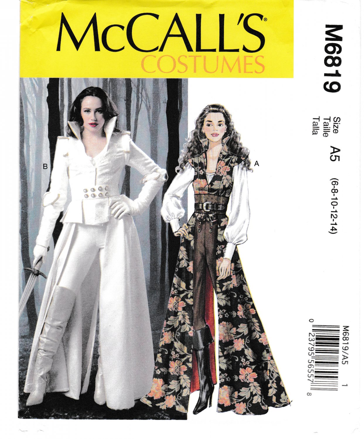 McCall's M6819 6819 Misses Cosplay Costume Coat Corset Belt Top Sewing Pattern Sizes 6-8-10-12-14