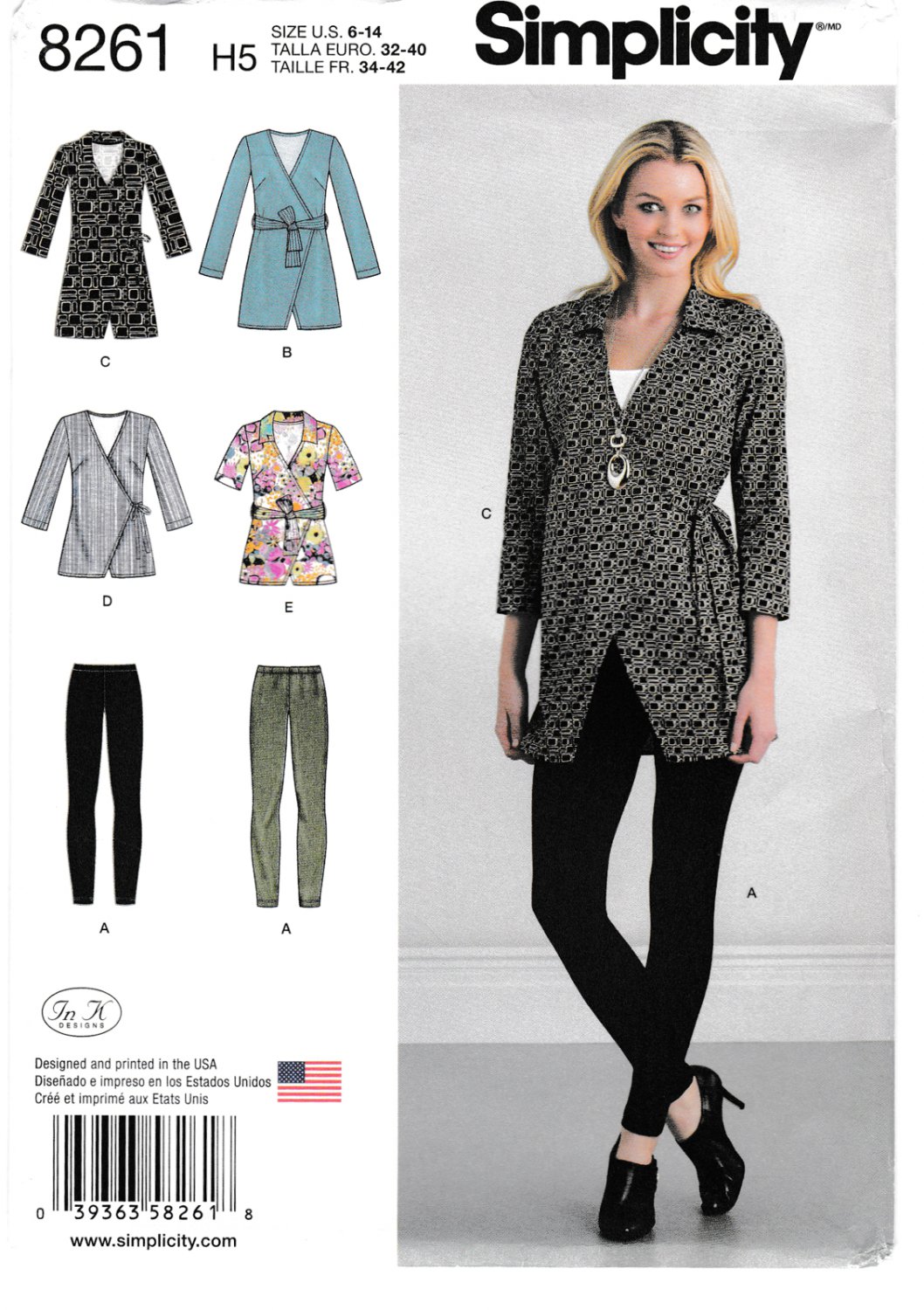 Simplicity 8261 Misses Leggings and Tunic Two Lengths Sewing Pattern Knit Fabrics Sizes 6-8-10-12-14