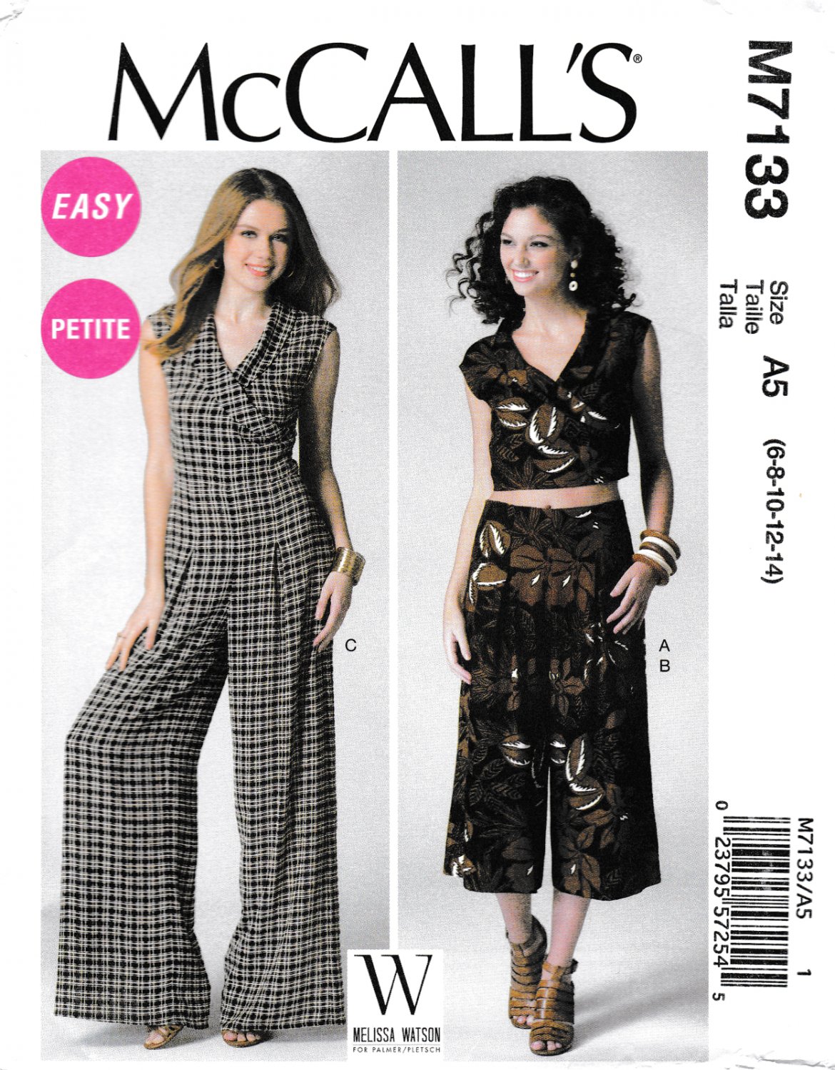 McCall's M7133 7133 Misses Petite Mock Wrap Top Pants Jumpsuit Easy Sewing Pattern Size 6-8-10-12-14