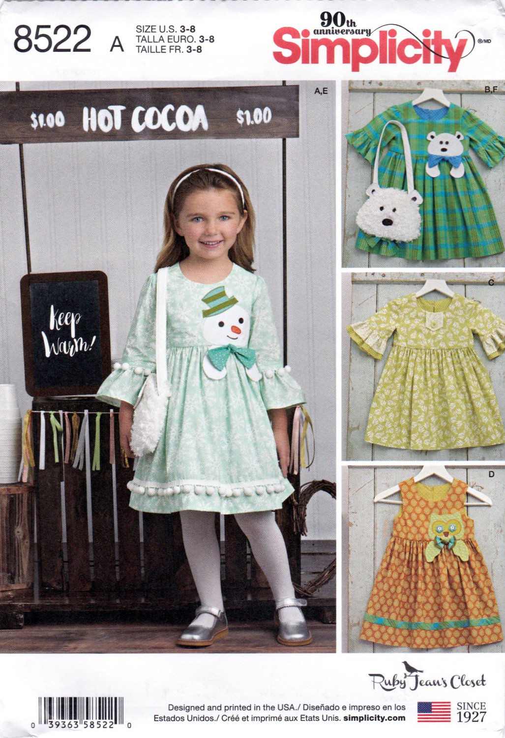 Simplicity 8522 Girls Sewing Pattern Childrens Dresses Purses Ruby Jean Design Kids Sizes 3-8