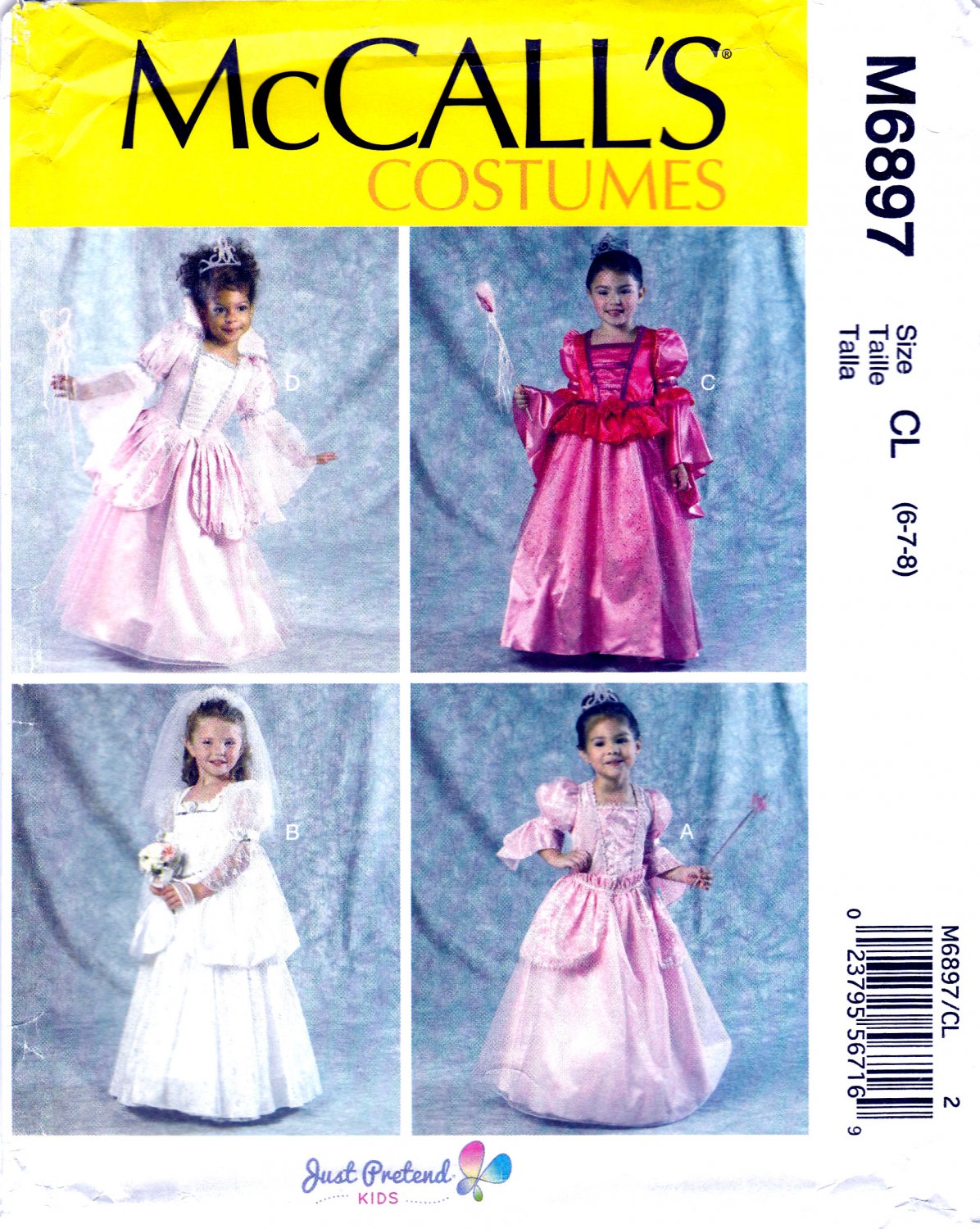 McCall's M6897 6897 Girls Costume Pretend Fairy Wedding Princess Sewing Pattern Sizes 6-7-8