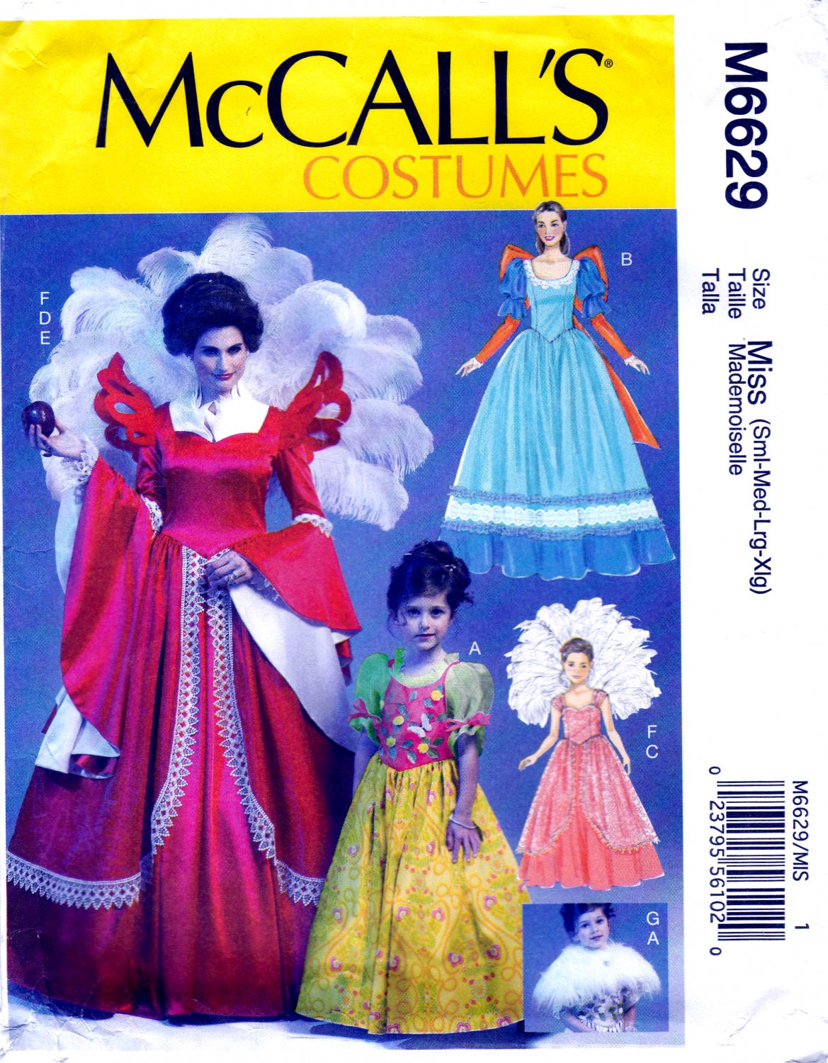 McCall's M6629 6629 Misses Costumes Sewing Pattern Cosplay Queen Princess Size Sml-Med-Lrg-Xlg
