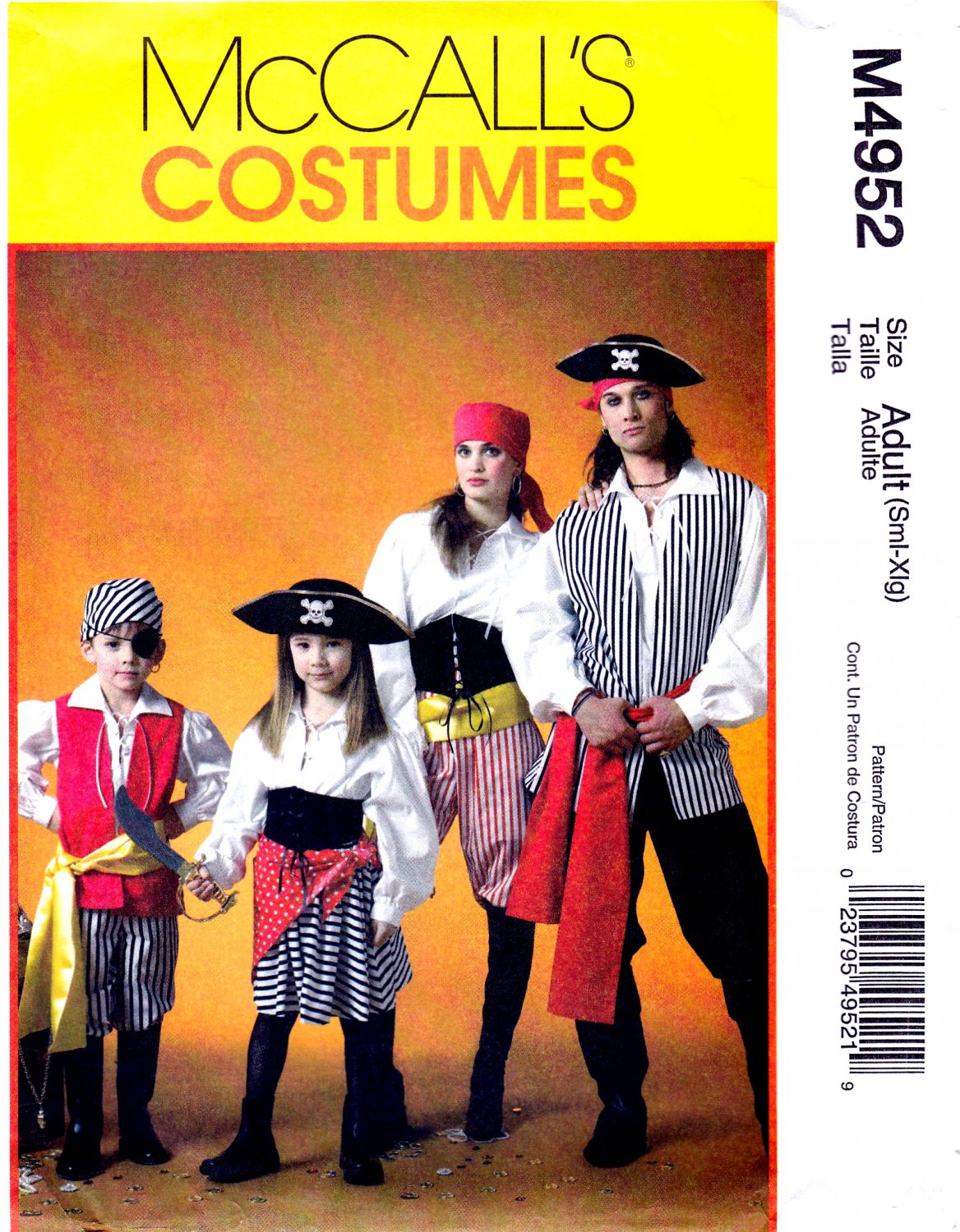 McCall's M4952 4952 Adult Unisex Costume Sewing Pattern Pirates Costumes Sizes Sml - Xlg