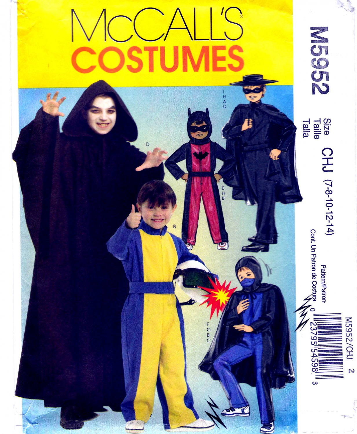 McCall's M5952 5952 Childrens Boys Hero Costumes Sewing Pattern Sizes CHJ 7-8-10-12-14