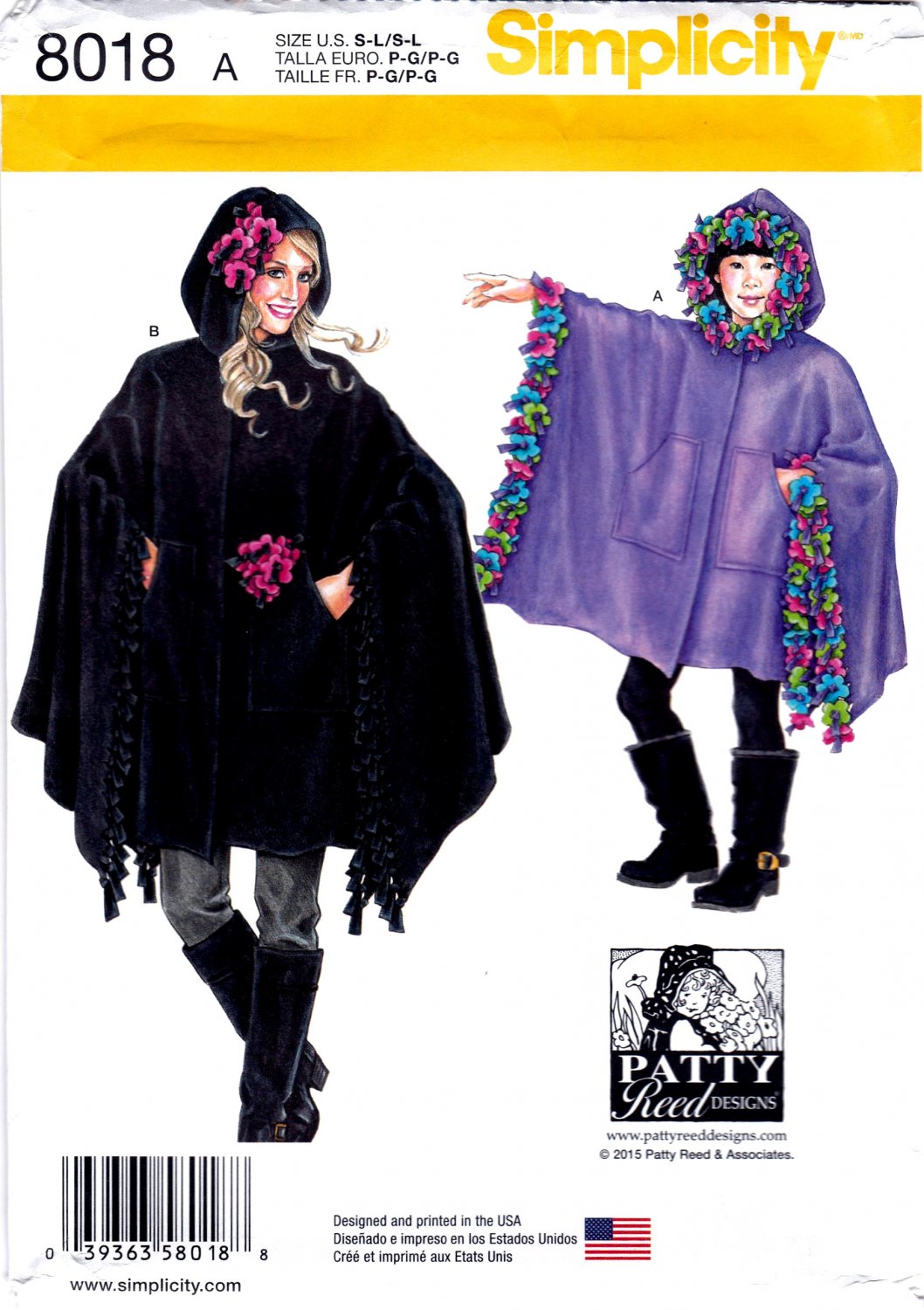 Simplicity 8018 Childs Girls Misses Sewing Pattern Fleece Ponchos Sizes Small through Large