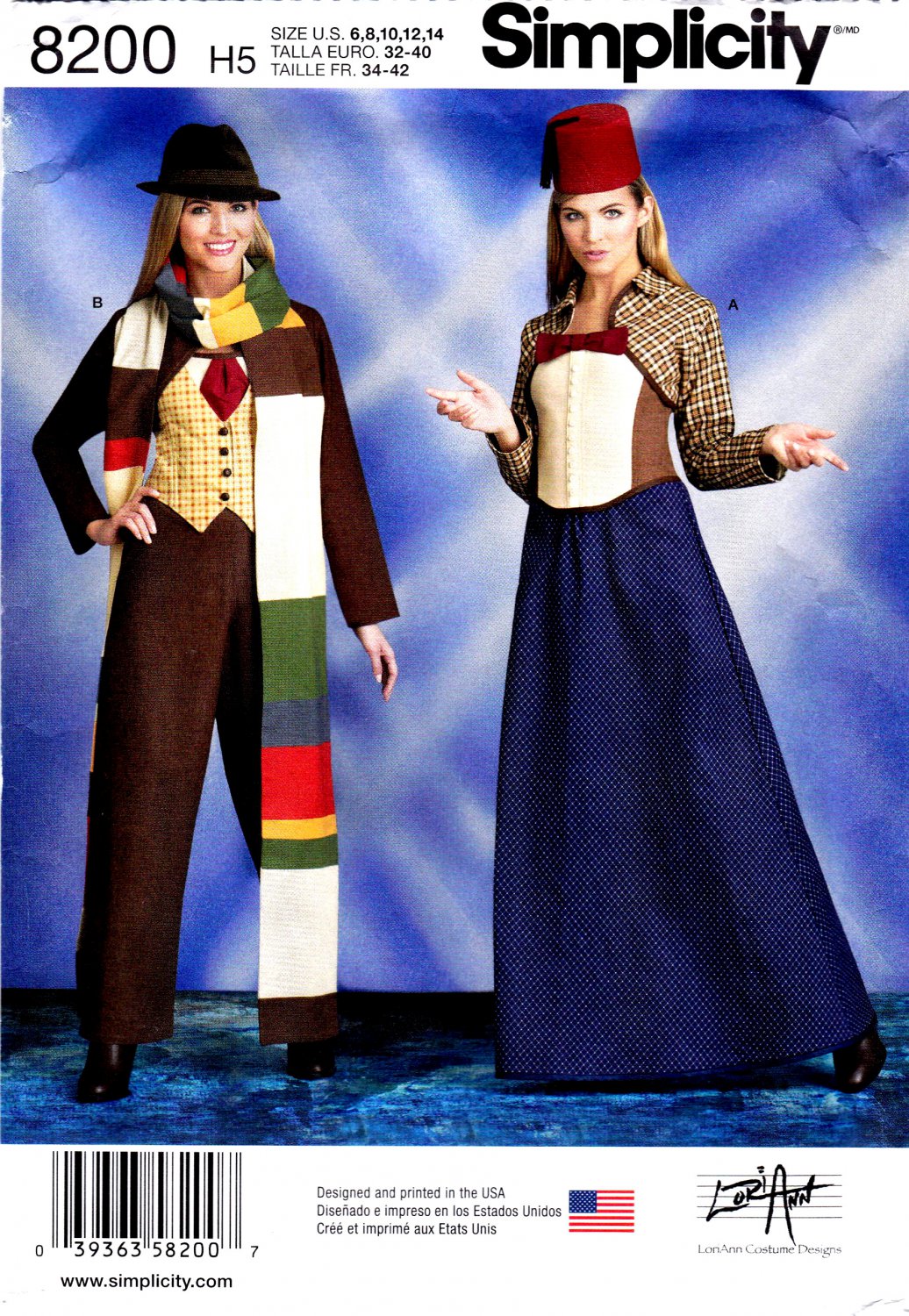 Simplicity 8200 Misses Cosplay Costume Sewing Pattern Dr. Who Sizes 6,8,10,12,14