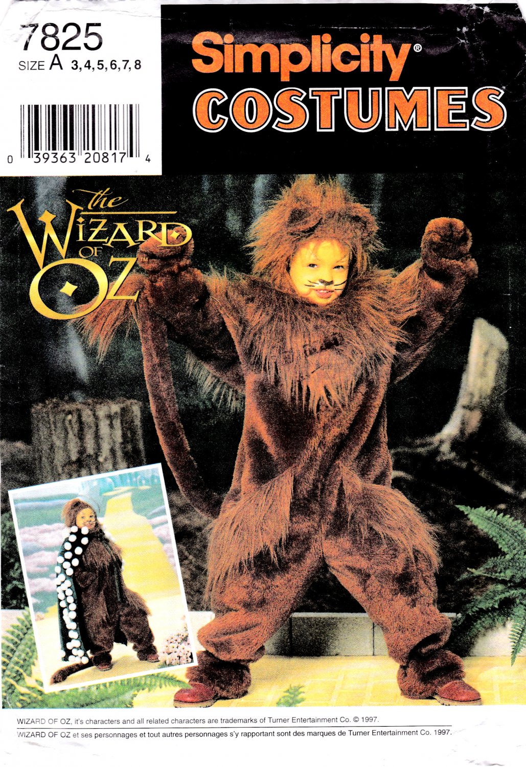 Simplicity 7825 Kids Wizard of Oz Sewing Pattern Lion Childrens Unisex Sizes 3,4,5,6,7,8