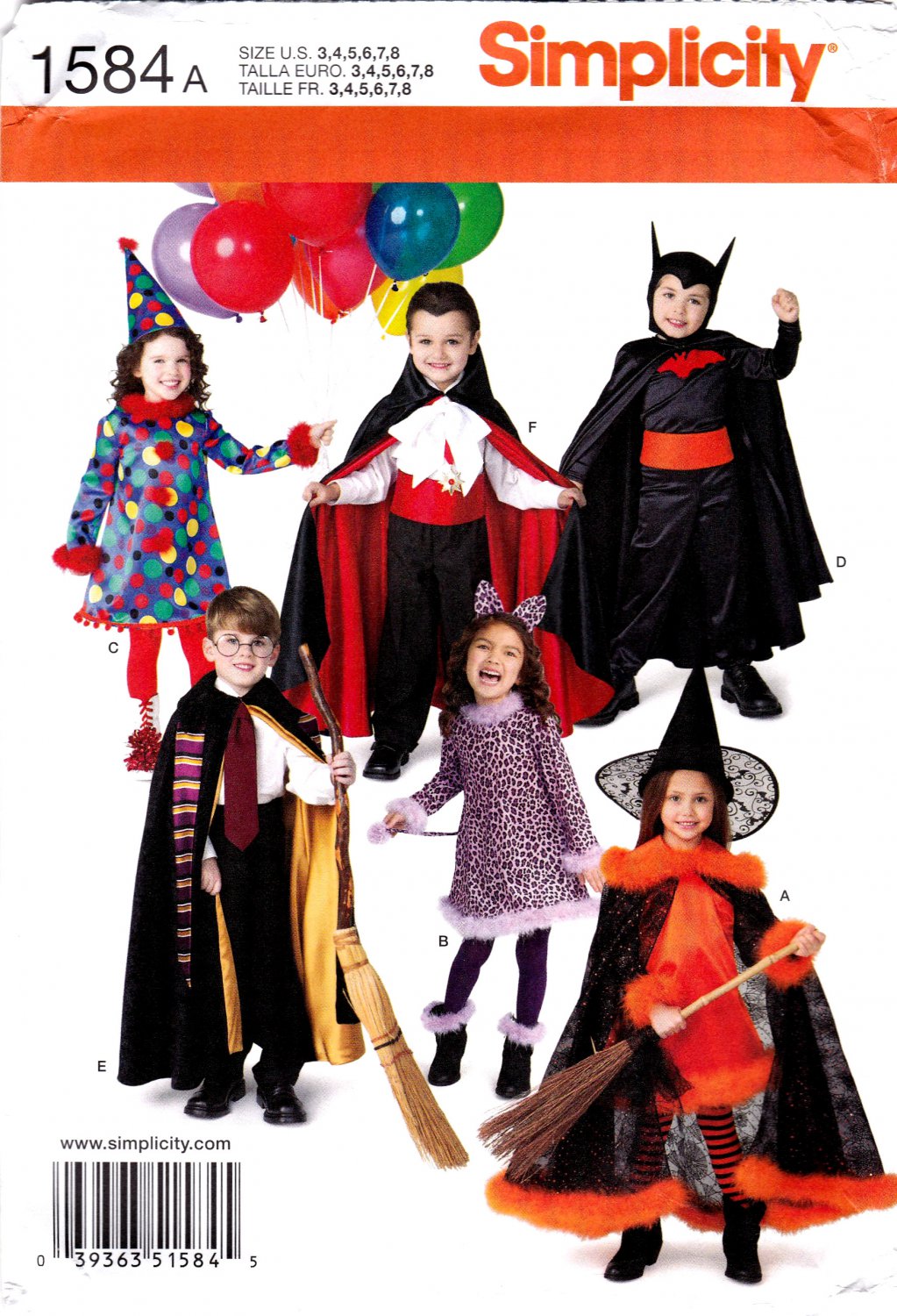 Simplicity 1584 Kids Unisex Sewing Pattern Harry Potter Batman Witch Dracula & More Sizes A 3-8