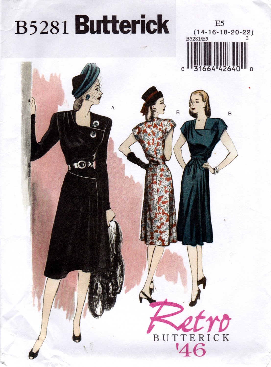 Butterick B5281 5281 Misses Dress and Belt Retro 1946 Design Sewing Pattern Sizes 14-16-18-20-22