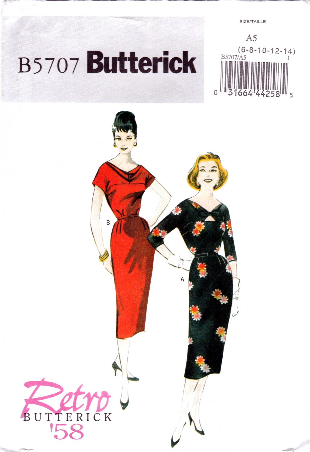 Butterick B5707 5707 Misses Dress and Belt in a Retro 1958 Design Sewing Pattern Sizes 6-8-10-12-14